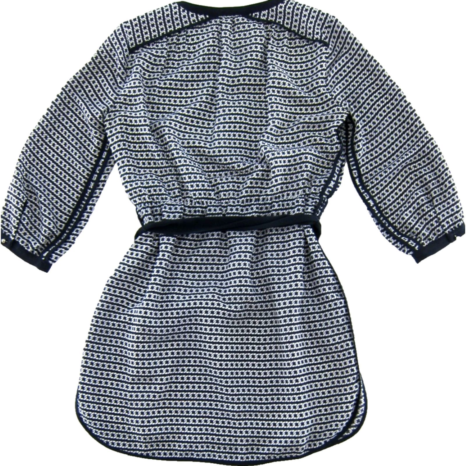 Banana Republic Banana Republic Navy Blue White Chain Link V-Neck 3/4 Sleeve Belted Dress 2P Size XS / US 0-2 / IT 36-38 - 2 Thumbnail
