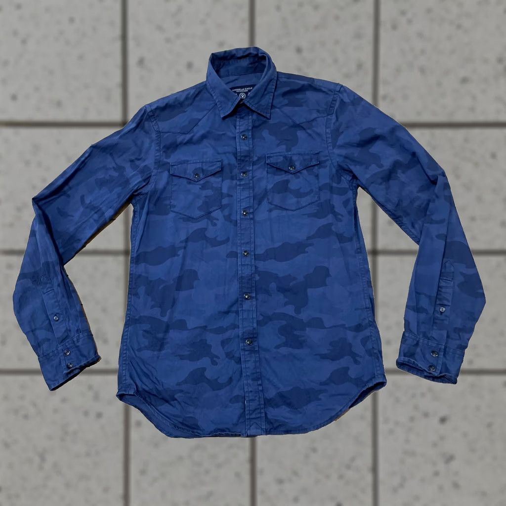 American Eagle Outfitters VINTAGE American Eagle Outfitters Blue Camo PearlSnap Shirt Men XS West Y2k Fit Button-Up Size US XS / EU 42 / 0 - 1 Thumbnail