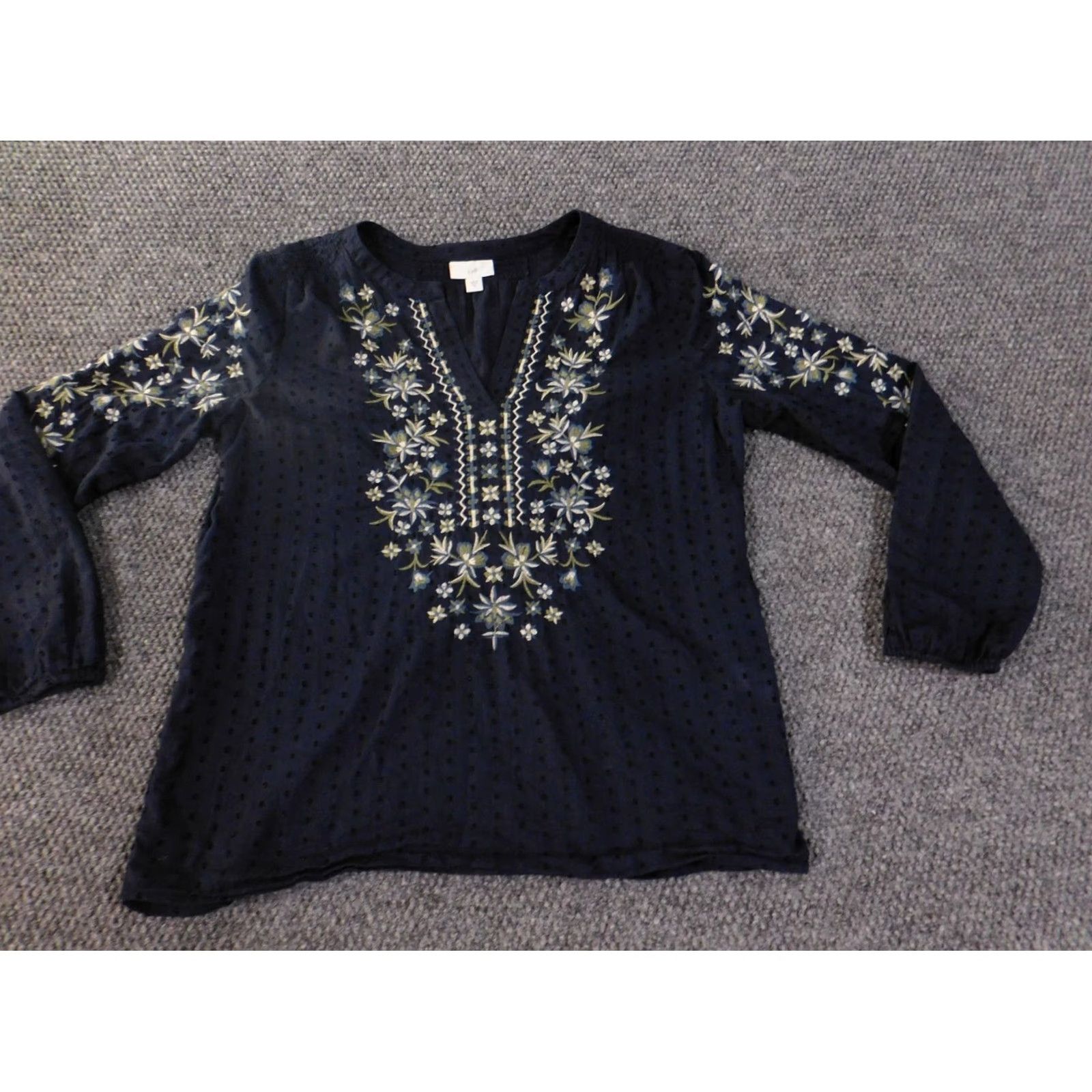 J. Jill J. Jill Top XS Blue Floral Embroidered Pullover Casual Womens Rayon Cotton Eyelet Round Neck Size XS / US 0-2 / IT 36-38 - 3 Thumbnail