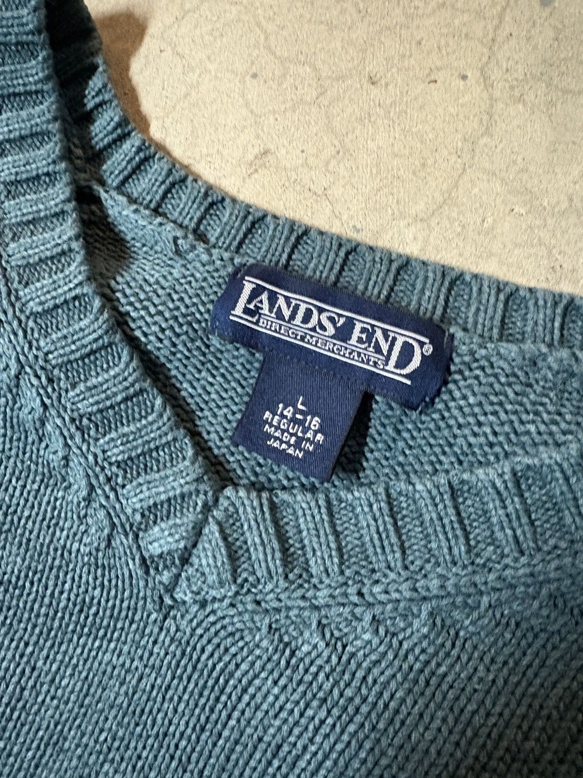 Lands' End VTG 90s Lands End Chunky Fisherman Knit Sweater V-neck Japan Size L / US 10 / IT 46 - 4 Thumbnail