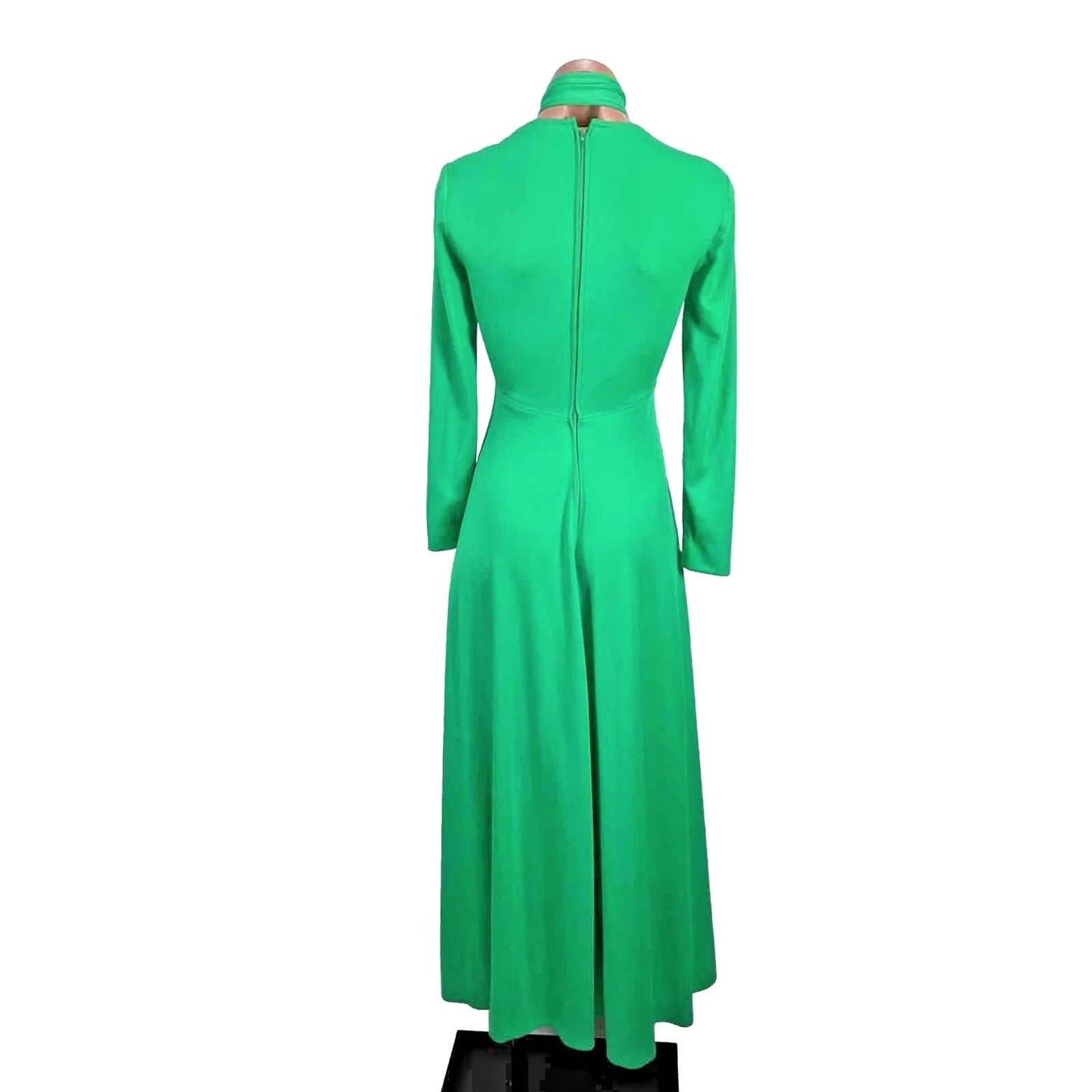 Vintage Victor Costa Maxi Dress Long Sleeve Vintage 60s 70s Kelly Green V-Neck Size 6 Womens Size M / US 6-8 / IT 42-44 - 2 Thumbnail