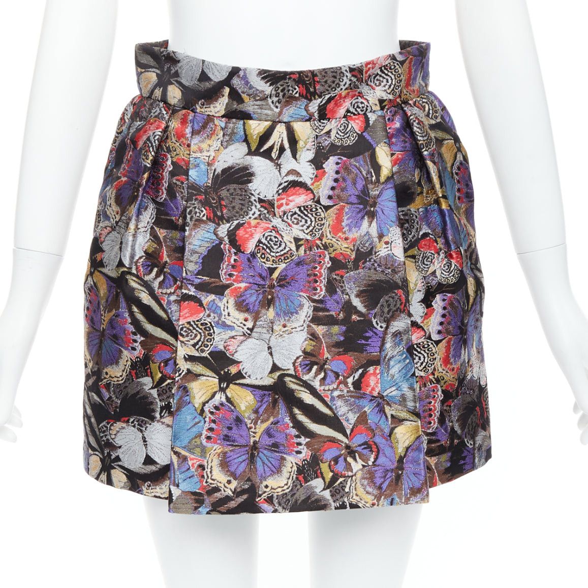 Valentino VALENTINO purple silk blend butterfly jacquard high waisted skirt IT38 XS Size 26" / US 2 / IT 38 - 1 Thumbnail