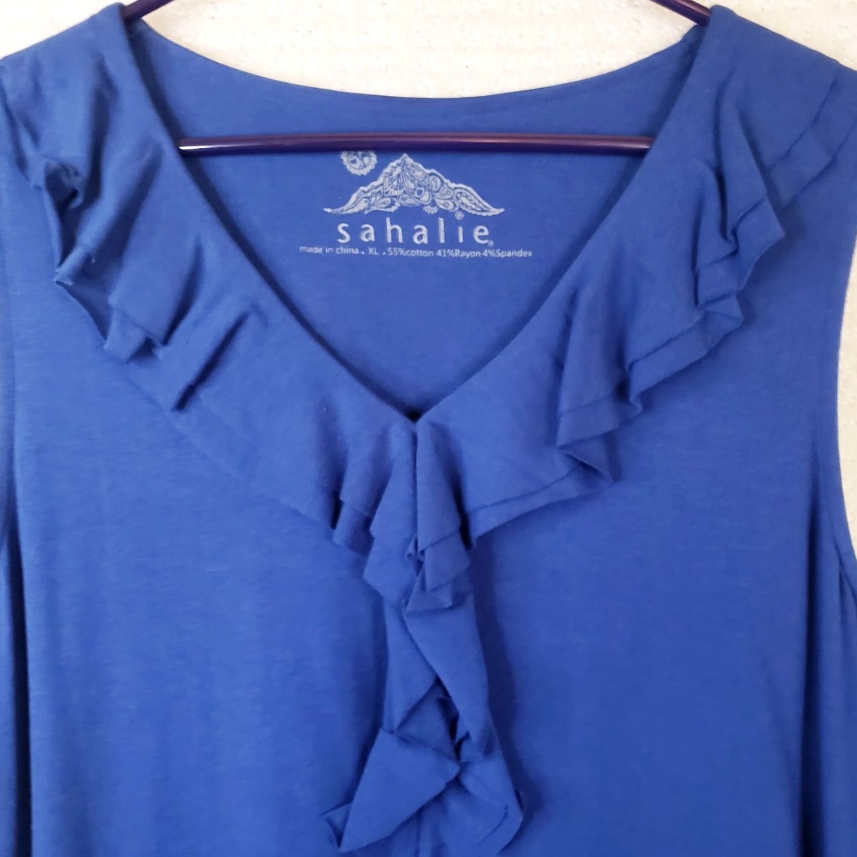 Vintage Sahalie Blue Midi Dress XL Cotton Modal Spandex Knit Sleeveless V-Neck Pullover Fit & Flare Women's Quick Rise to Travel, Workwear, Party/Cocktail Size XL / US 12-14 / IT 48-50 - 4 Thumbnail