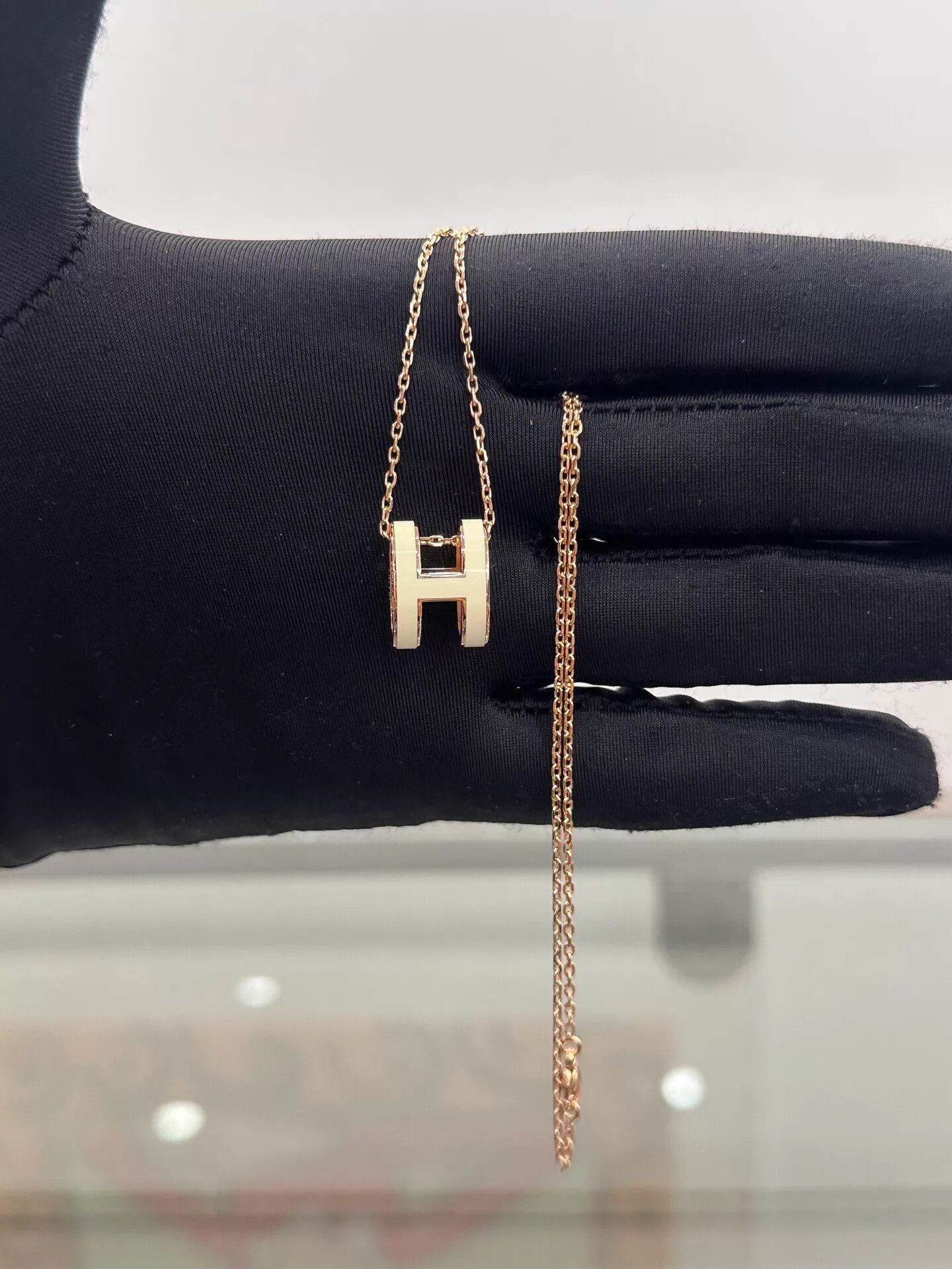 Hermes Hermes Pop H White Enamel Rose Gold H Logo Necklace 41cm Size ONE SIZE - 3 Thumbnail