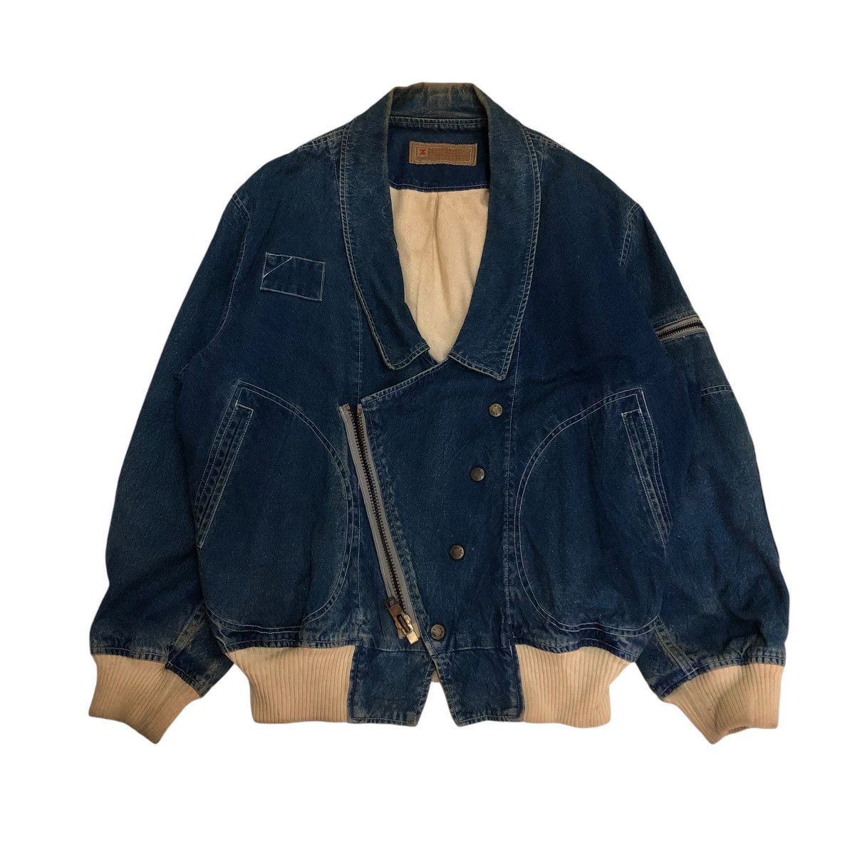 Japanese Brand 🔥VINTAGE BOMBER JACKET DENIM ZIG ZAG DOUBLE COLLAR Size US M / EU 48-50 / 2 - 1 Thumbnail