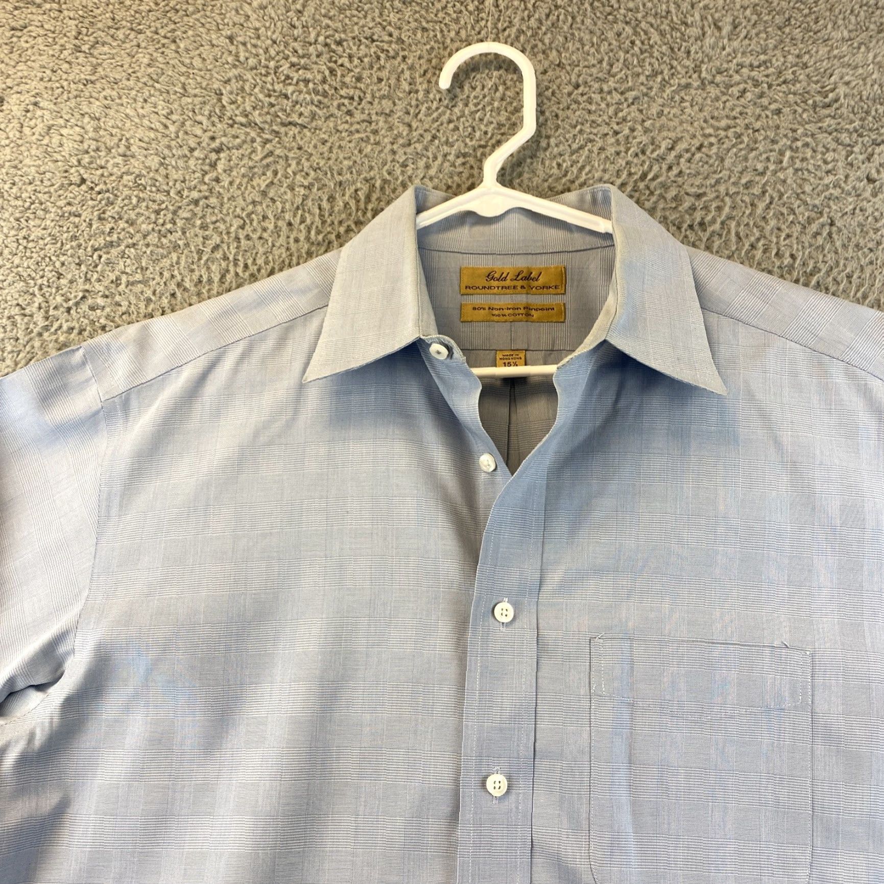 Roundtree & Yorke Roundtree & Yorke Gold Label Men's Dress Shirt 15.5-33 Blue Plaid Business Casual Non-Iron Fabric Size 40R - 3 Thumbnail