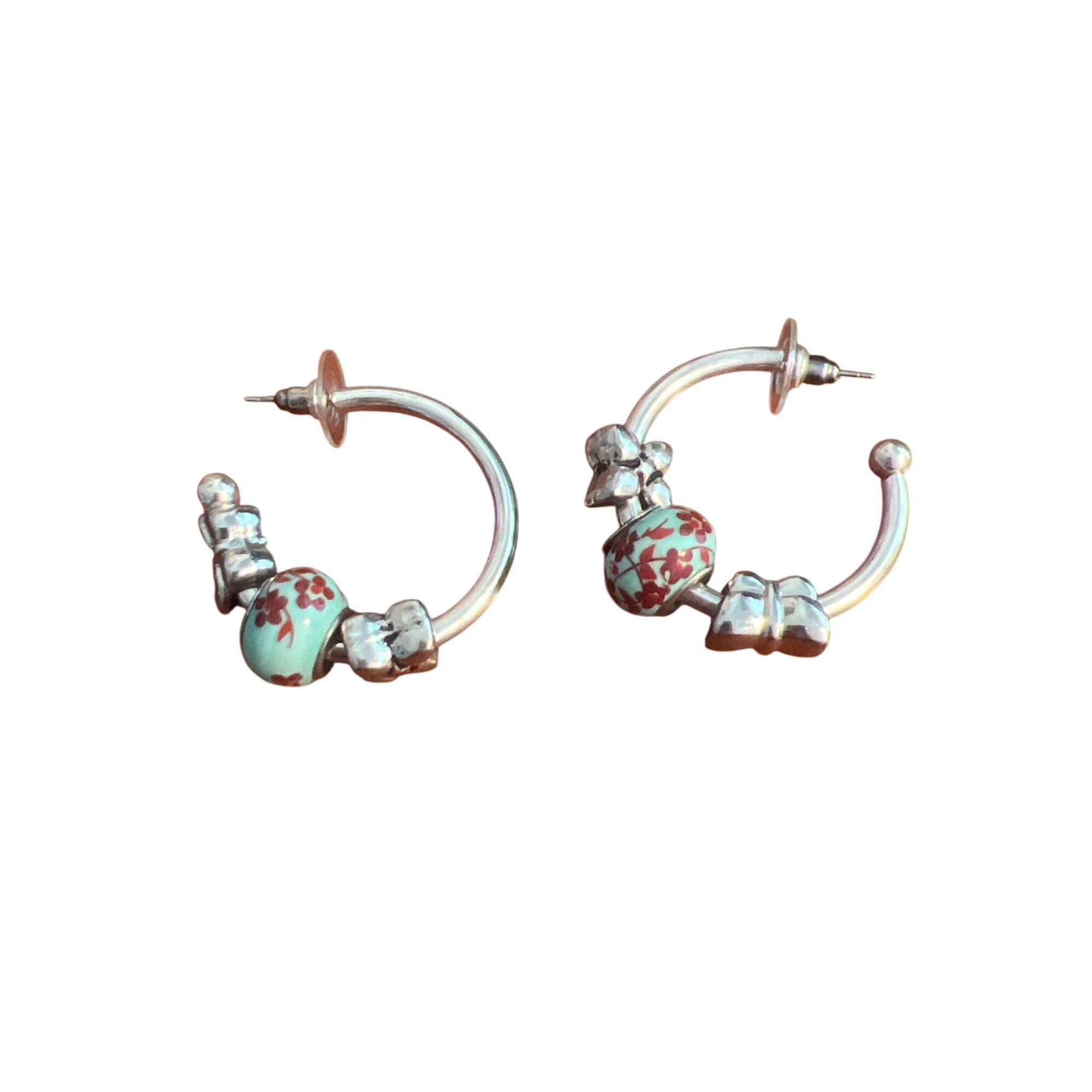 Other Silver Tone Hoop Earrings Add A Charm Floral Beads Butterfly Size ONE SIZE - 4 Thumbnail