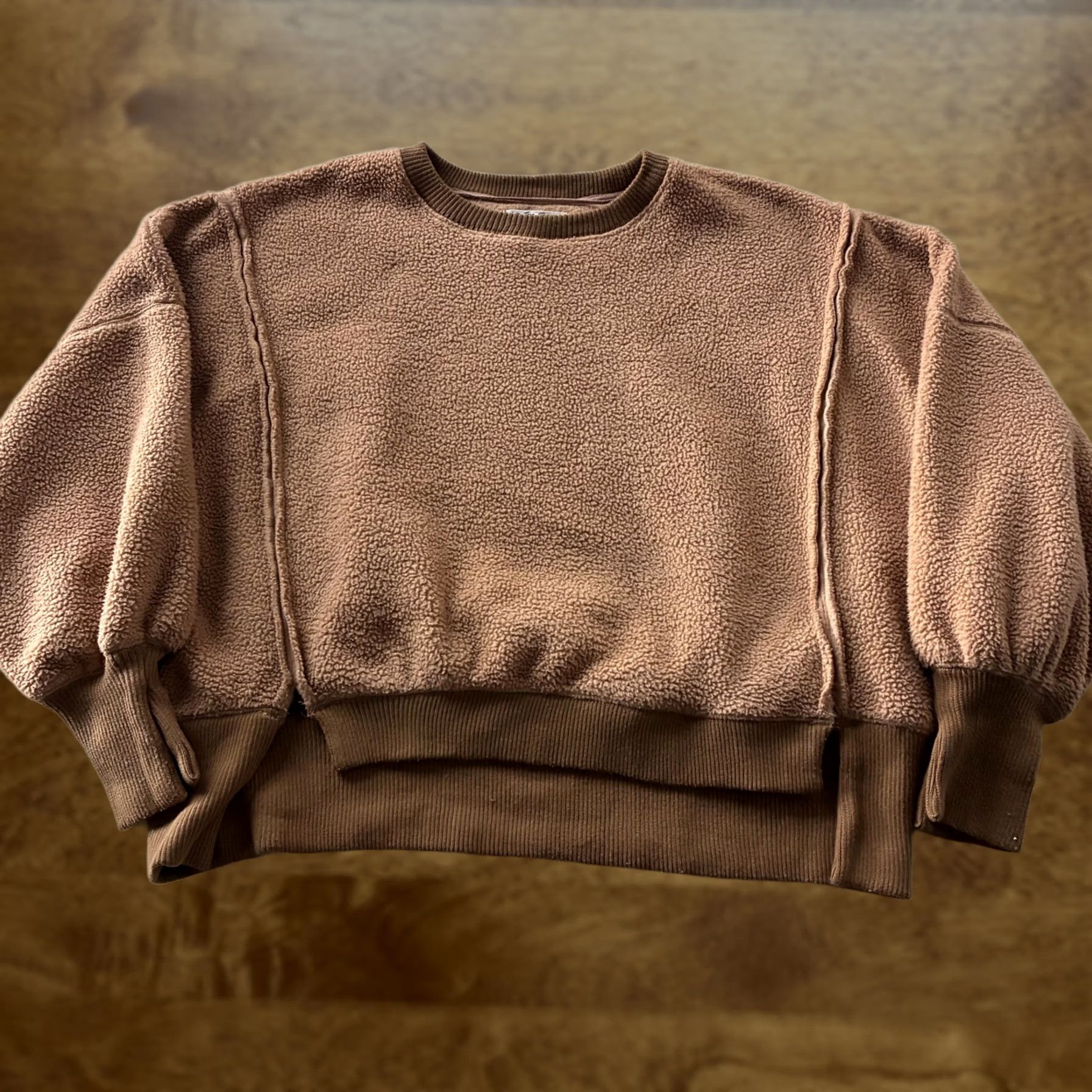 Vintage We The Free Sweatshirt Womens S Brown Oversized Fleece Pullover Balloon Sleeve Size S / US 4 / IT 40 - 1 Thumbnail