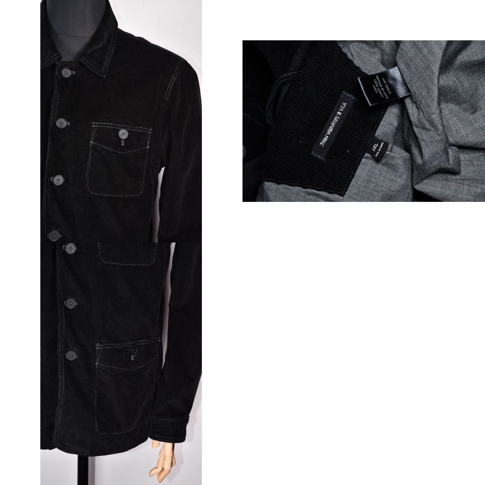 John Varvatos John Varvatos USA Men's Field Corduroy Chore Jacket 2XL Black Cotton Regular Jacket Mens Size US XXL / EU 58 / 5 - 8 Thumbnail