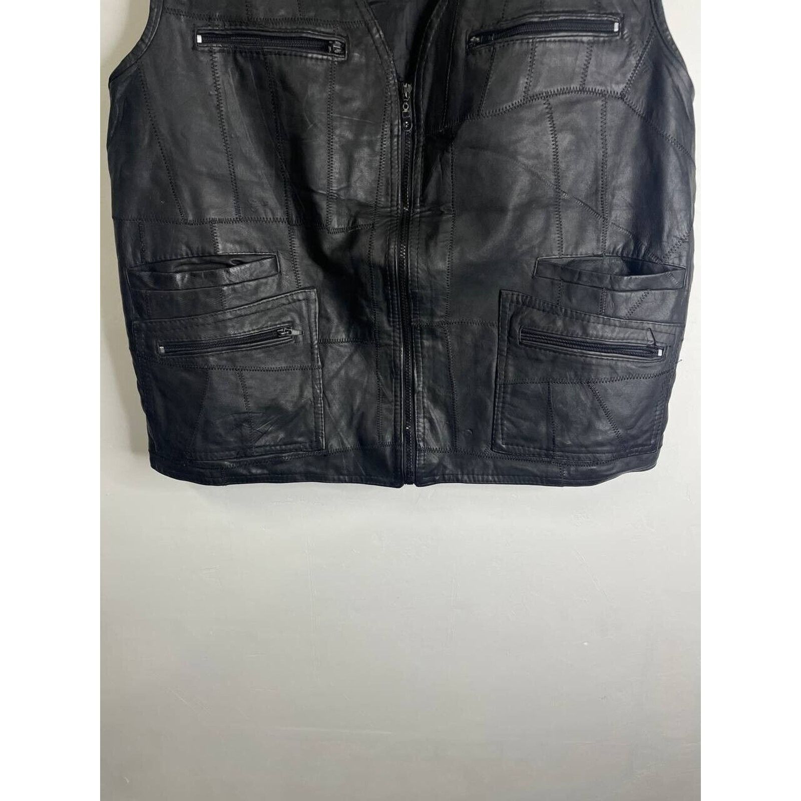 Vintage Vintage Black Leather Patchwork Utility Vest Multi-Pocket Size US XL / EU 56 / 4 - 4 Thumbnail
