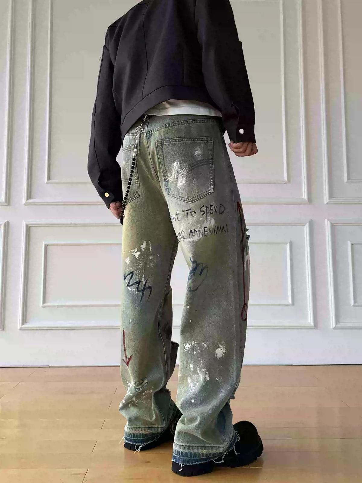 Other Graffiti-Print Ripped Wide Leg Baggy Jeans Size US 32 / EU 48 - 6 Thumbnail