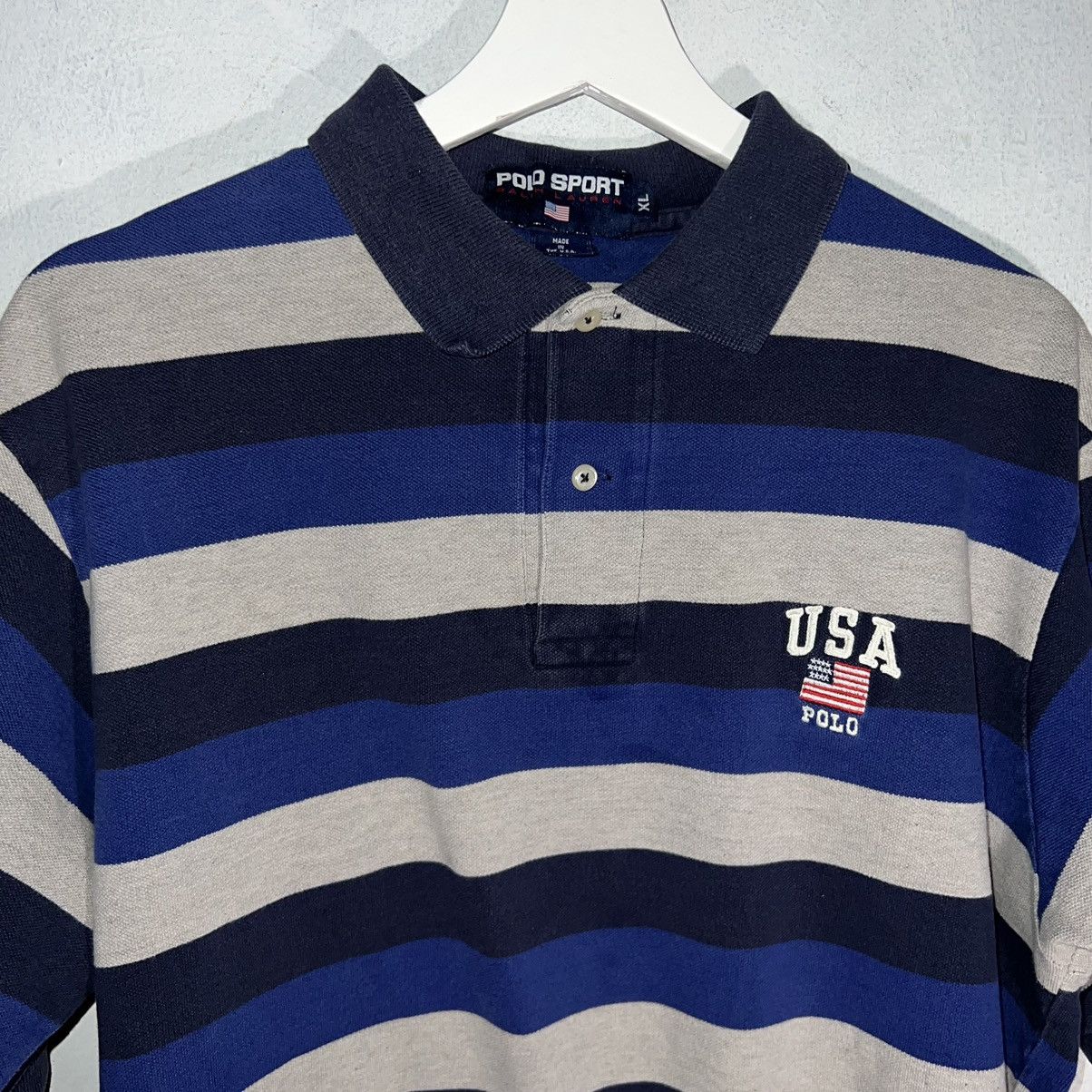Polo Ralph Lauren 90s vintage polo sports striped USA shirt XL Size US XL / EU 56 / 4 - 2 Thumbnail