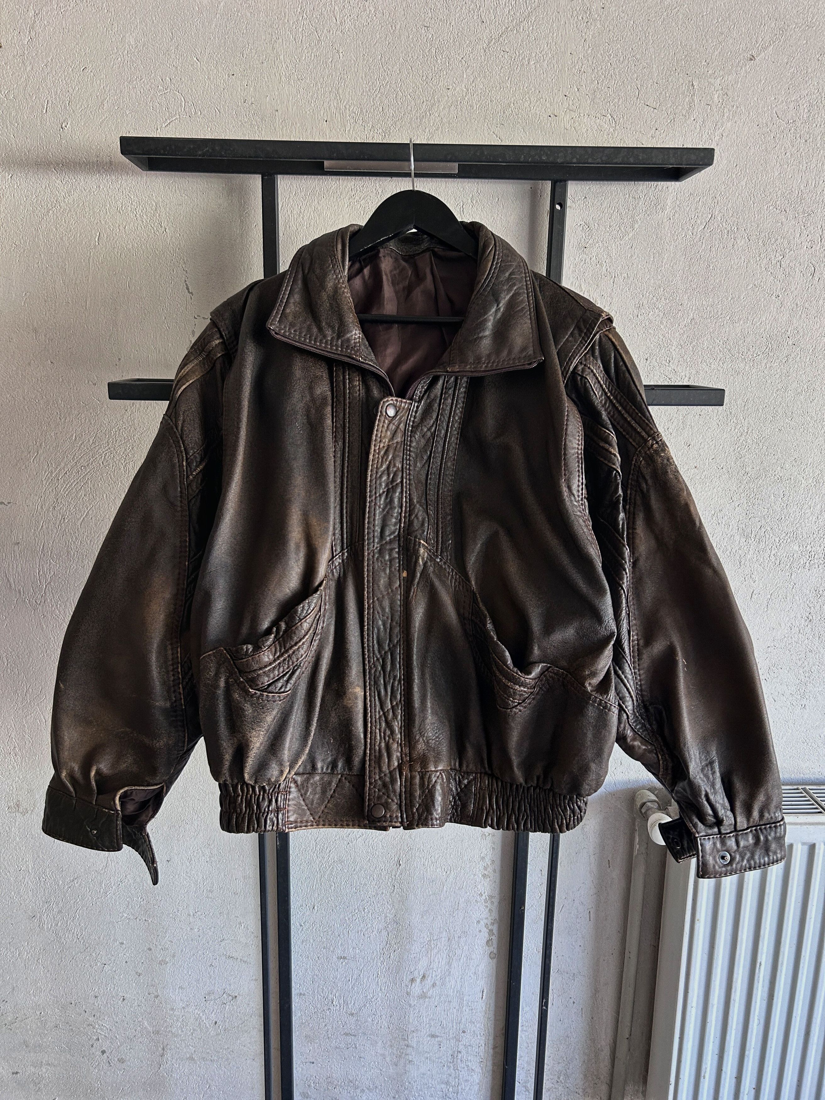 Other Vintage Brown Leather Jacket Cropped Bomber Y2K Streetwear Size US L / EU 52-54 / 3 - 1 Thumbnail