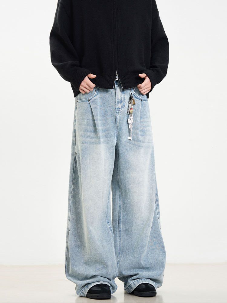 Vintage Retro men's loose straight wide-leg washed blue jeans Size US 32 / EU 48 - 1 Thumbnail