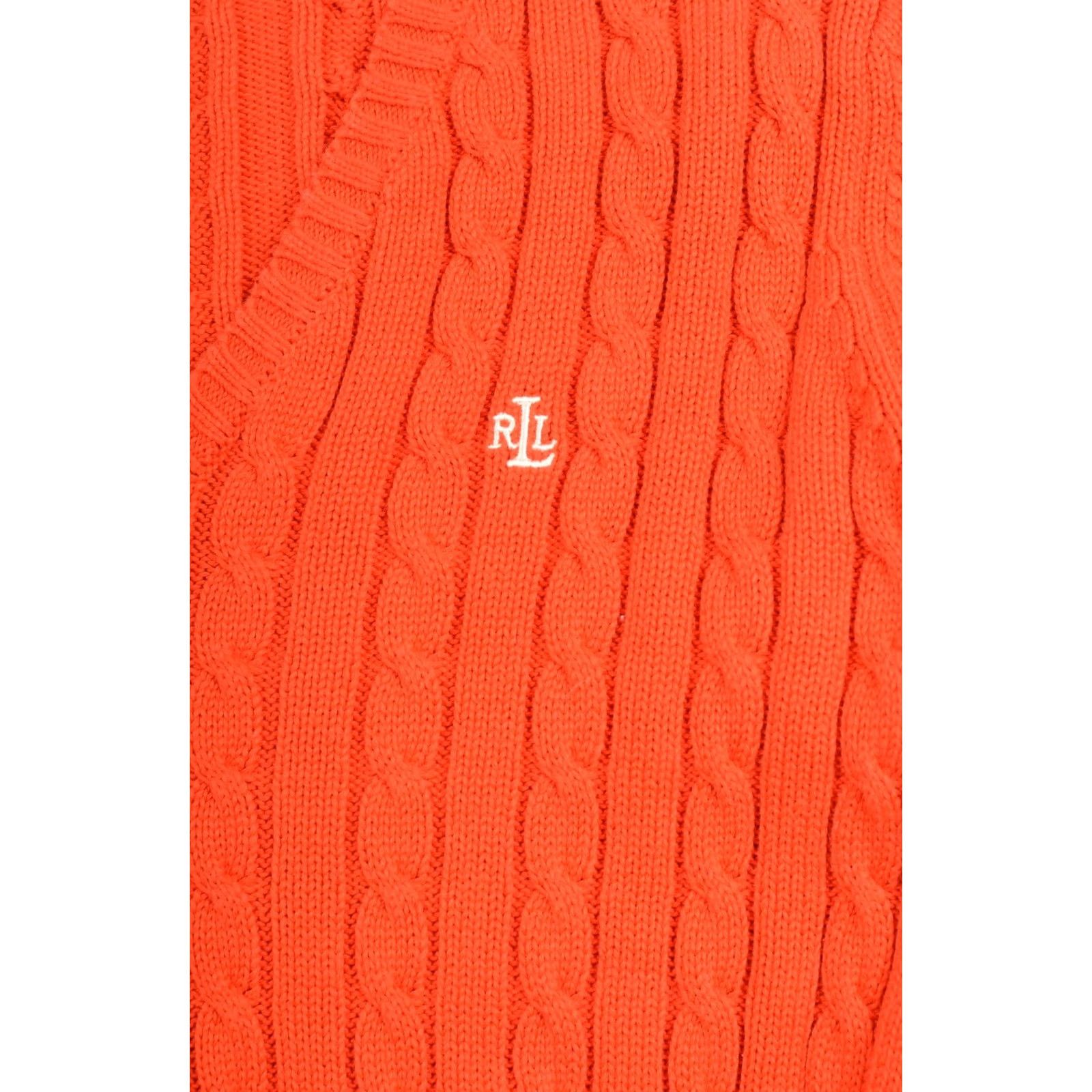 Ralph Lauren VINTAGE LRL Lauren Ralph Lauren Cable Knit Orange V-Neck Pullover Sweater Size S Womens Size S / US 4 / IT 40 - 3 Thumbnail