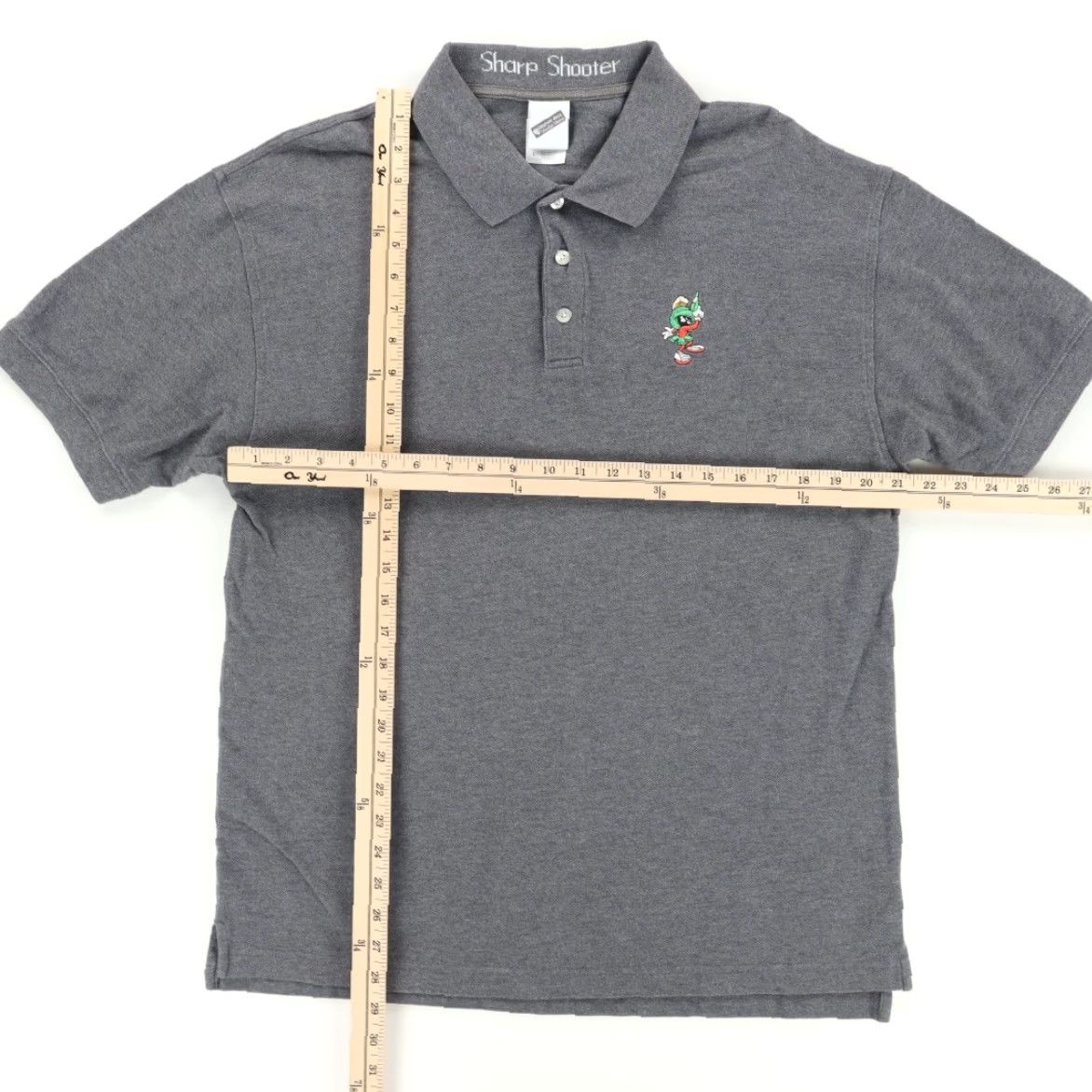 Vintage VTG Warner Bros Marvin Martian Sharp Shooter Polo Shirt Gray Men's L Shirt Size US L / EU 52-54 / 3 - 3 Thumbnail