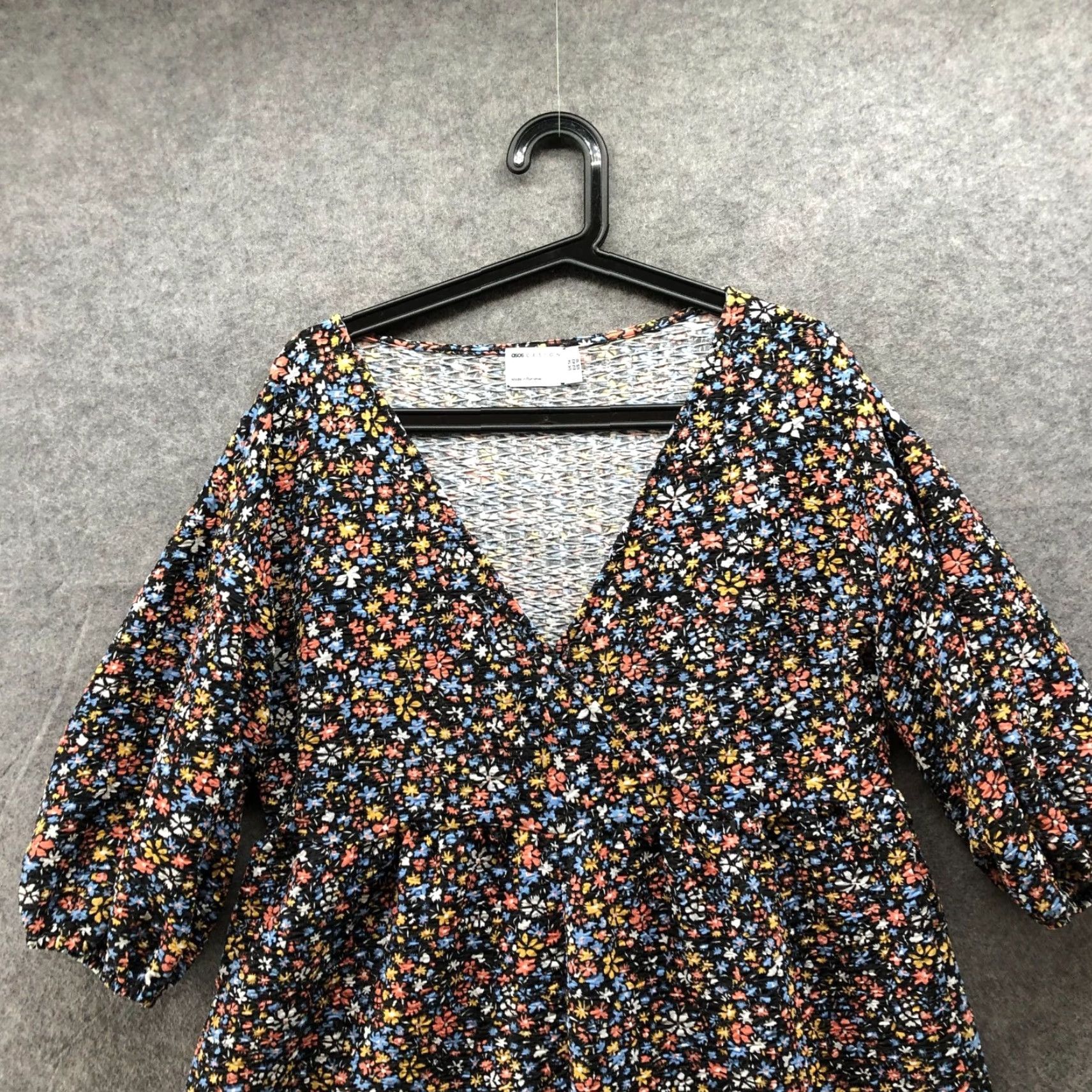 Asos ASOS Wide Leg Jumpsuit Womens 10 Floral Multicolor 3/4 Sleeve Seersucker Crinkle Size 32" / US 10 / IT 46 - 3 Thumbnail