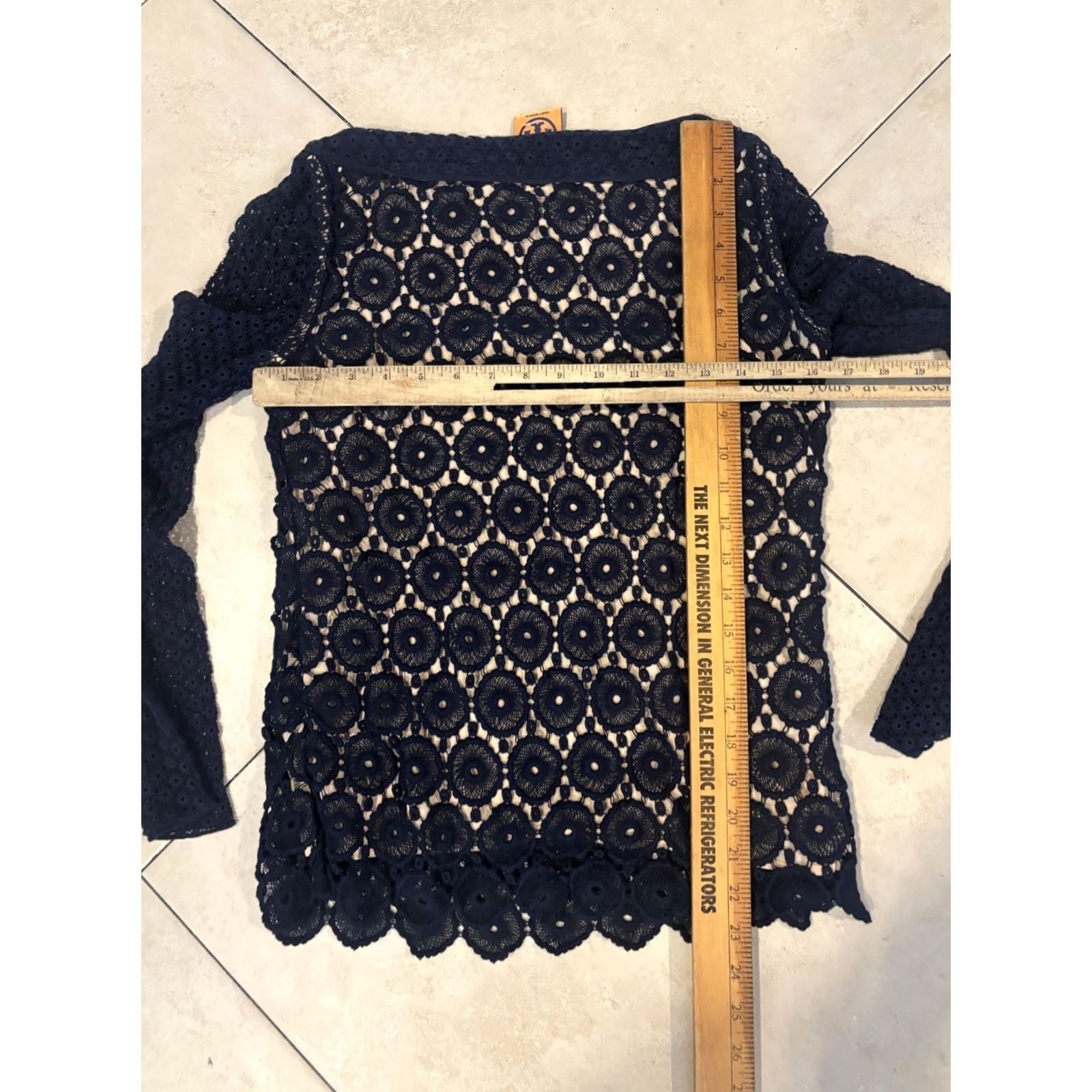 Tory Burch Tory Burch Lace Crochet Top Navy Womens 4 Long Sleeve Sheer Eyelet Blouse Size S / US 4 / IT 40 - 6 Thumbnail
