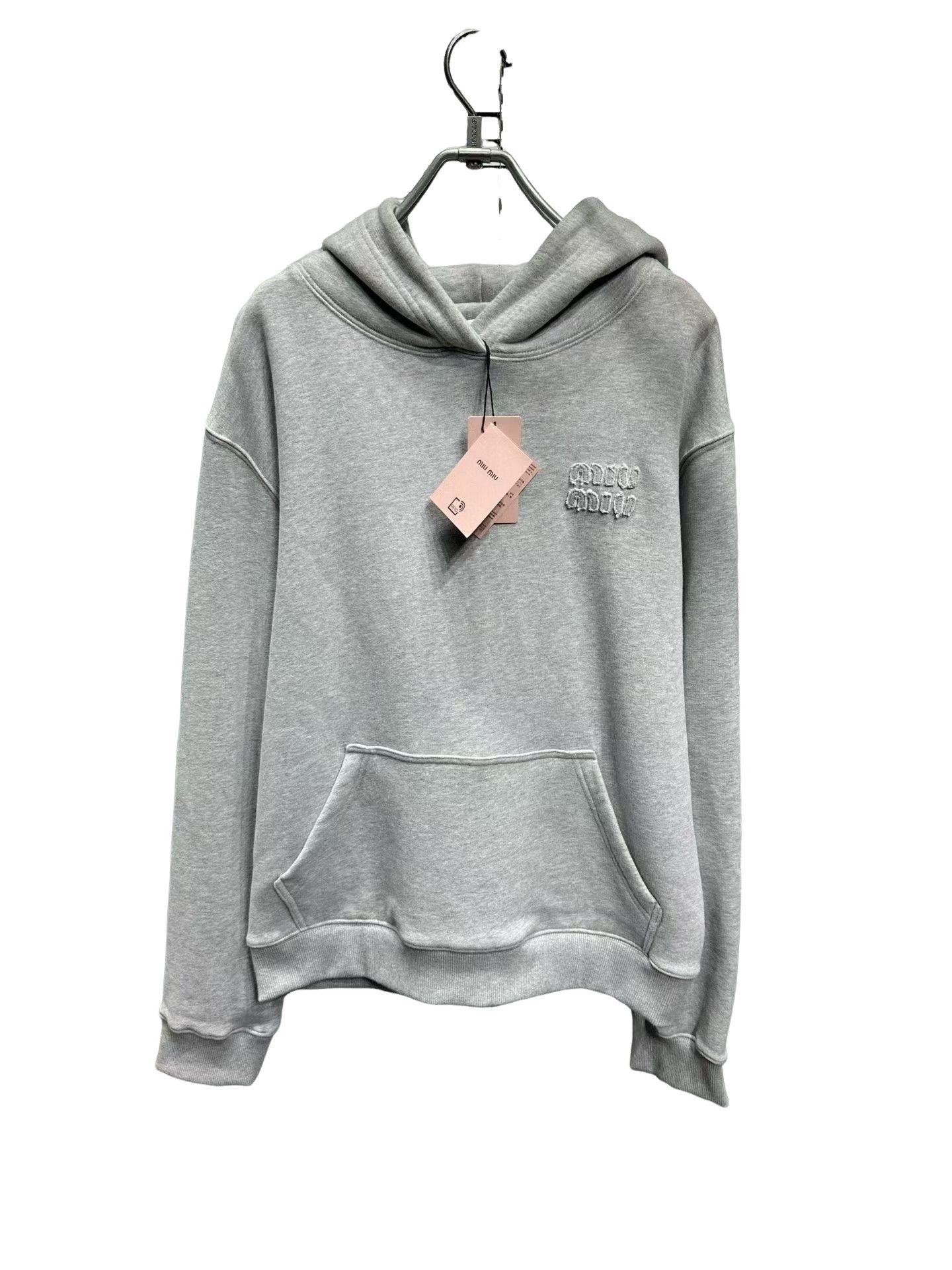 Miu Miu Miu Miu Embroidered Logo Hoodie Gray Size M Size US M / EU 48-50 / 2 - 1 Thumbnail