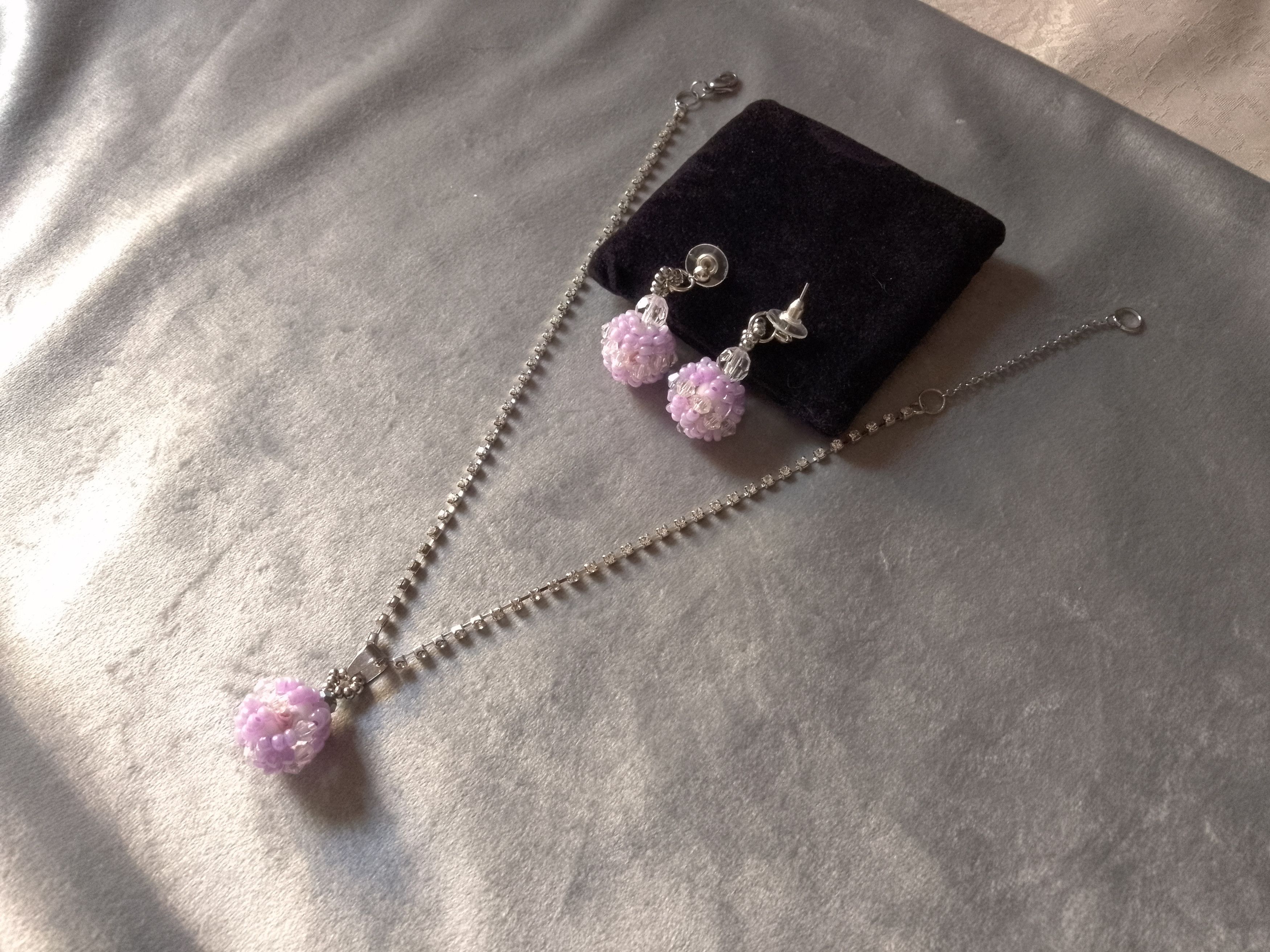 Handmade Necklace Beaded Pearl Pendant Earrings Purple Size ONE SIZE - 8 Thumbnail