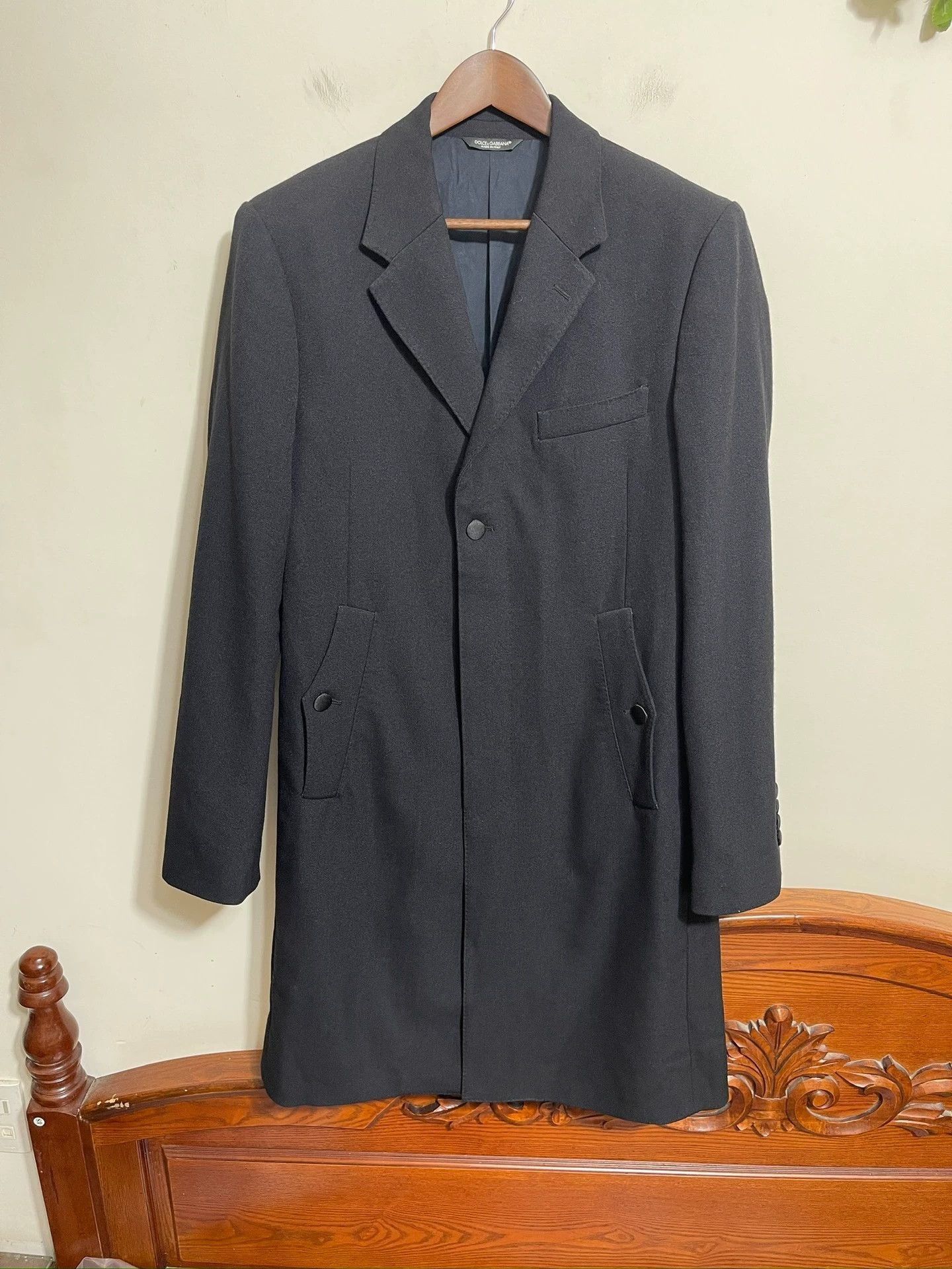 Dolce & Gabbana Black Long Wool Blend Coat - Size L Size US XXS / EU 40 - 1 Thumbnail