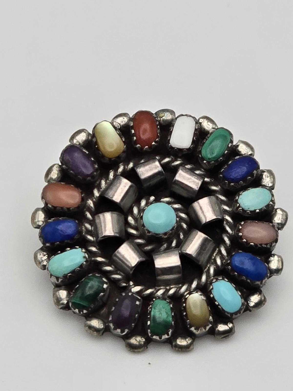 Sterling Silver Vintage Lorraine Waatsa Zuni Sterling Stone Cluster Earrings Size ONE SIZE - 3 Thumbnail