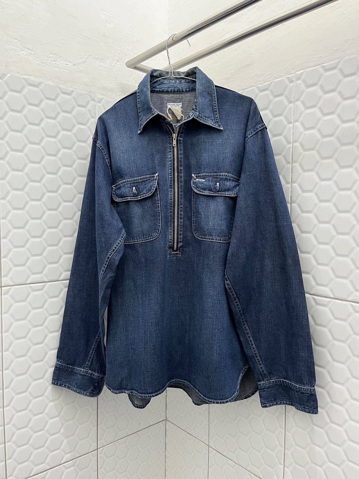Sugar Cane × Toyo Enterprises Vintage Sugar Cane Half-Zip Denim Work Shirt Size US L / EU 52-54 / 3 - 1 Thumbnail