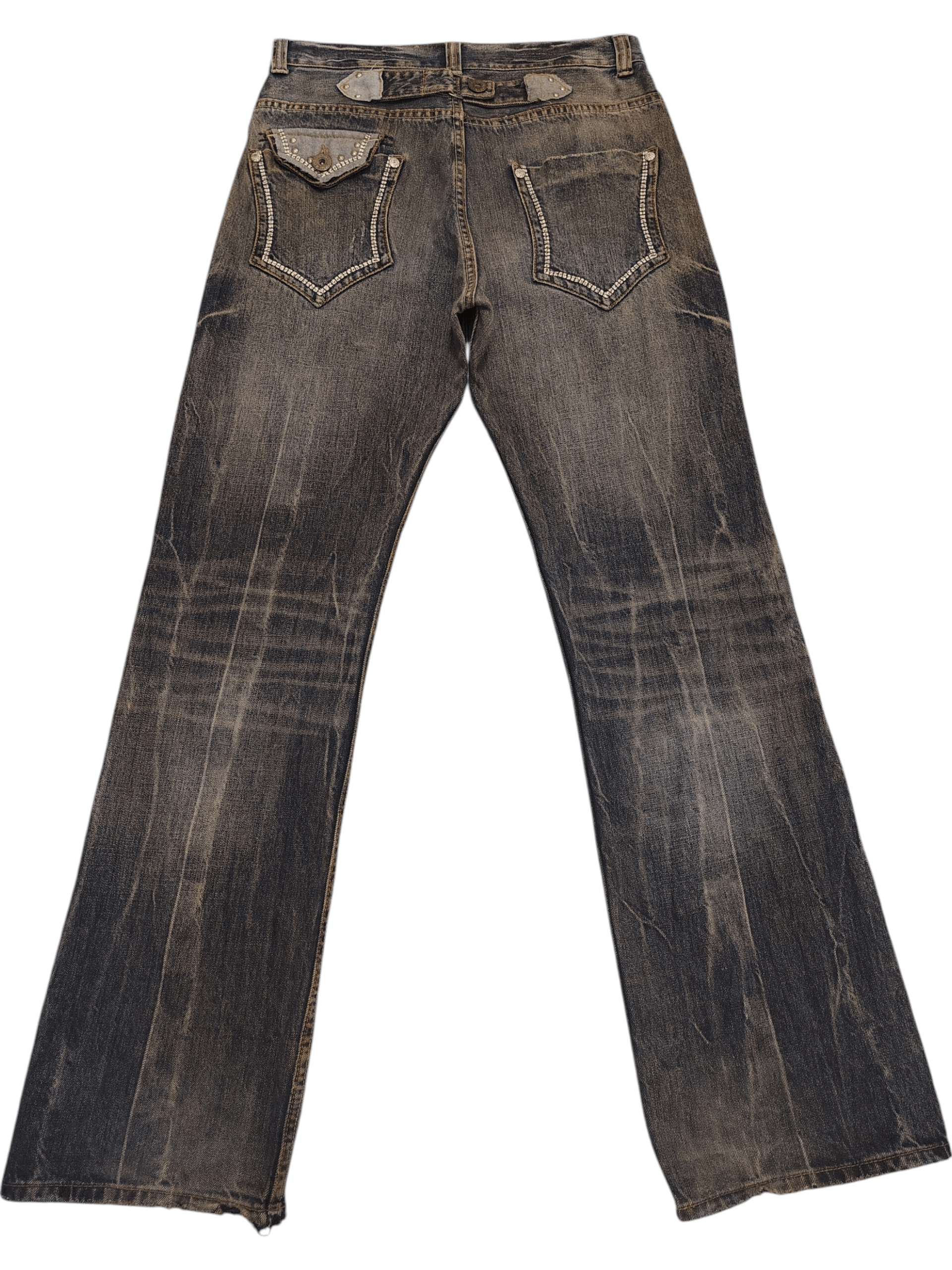 Tornado Mart Japanese Oririn Buckle Back Flared Jeans Distressed Denim Size US 31 - 2 Thumbnail