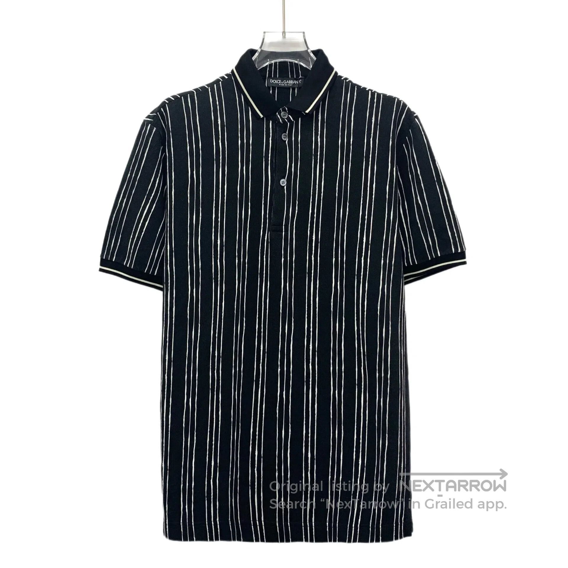 Dolce & Gabbana Dolce Gabbana Black Striped Cotton Collared Short Sleeve P Size US S / EU 44-46 / 1 - 1 Thumbnail