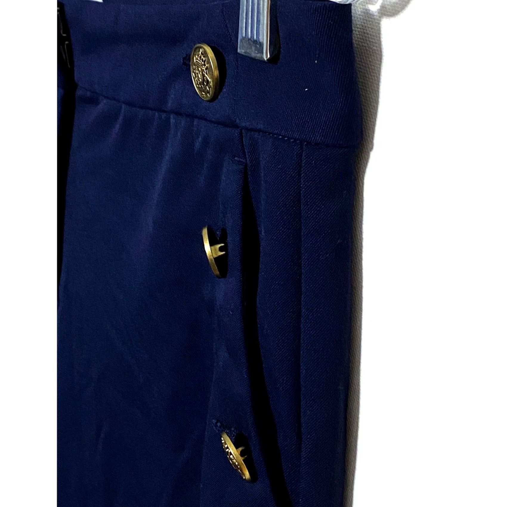 Ann Taylor Loft Navy Blue Sailor Pants 4P Nautical Gold Crest Buttons Quiet Luxury Size 27" / US 4 / IT 40 - 3 Thumbnail