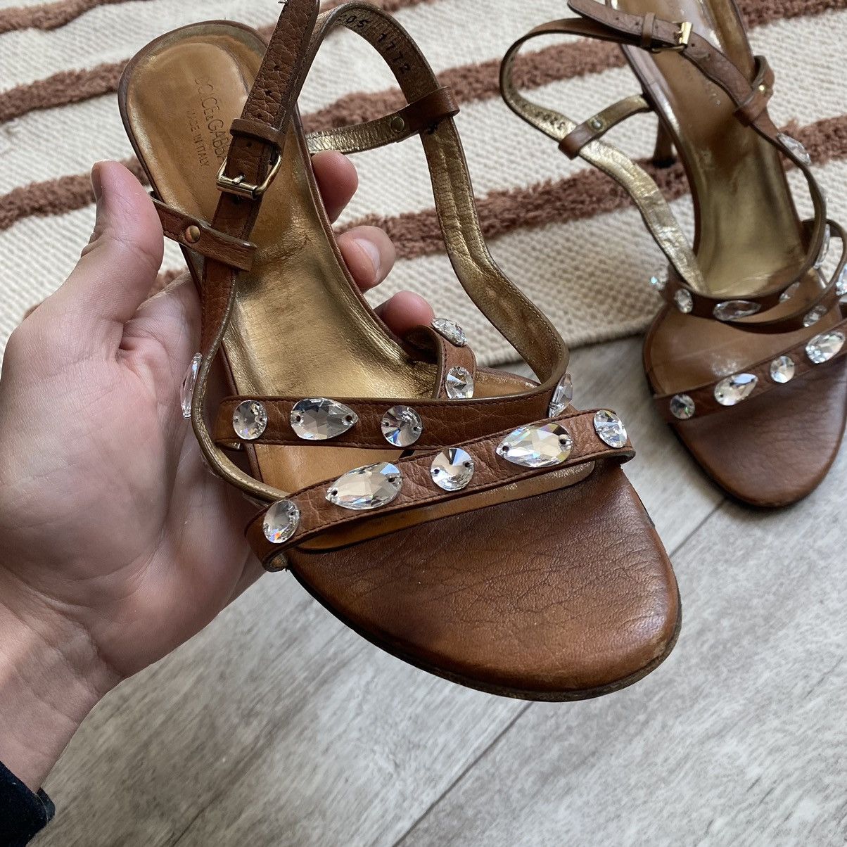 Dolce & Gabbana DOLCE AND GABBANA LEATHER EMBELLISHED SANDALS Size US 9.5 / IT 39.5 - 2 Thumbnail