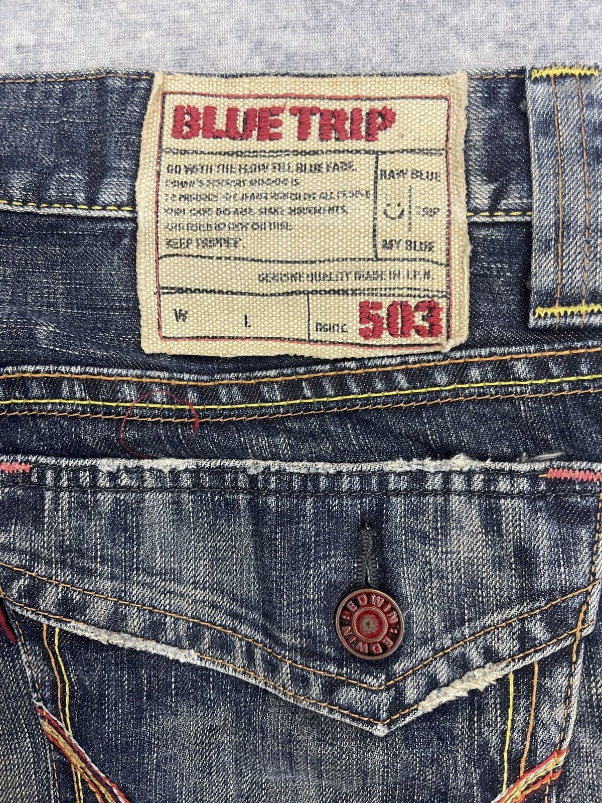 Edwin Flare Jeans Edwin 503 Blue Trip Boot Cut Low Rise Denim Size US 34 / EU 50 - 21 Thumbnail