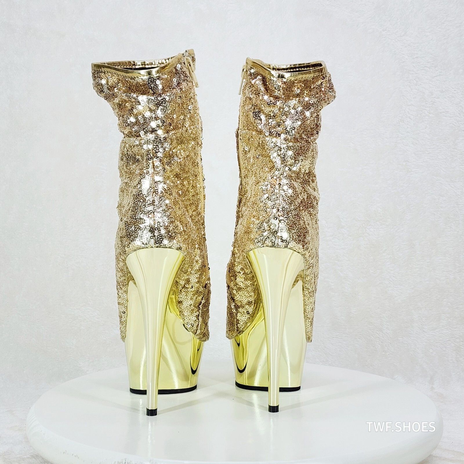 Other Delight 1008 SQ Gold Sequin Ankle Boots 6" Platform Heel US Size US 11 / IT 41 - 2 Thumbnail