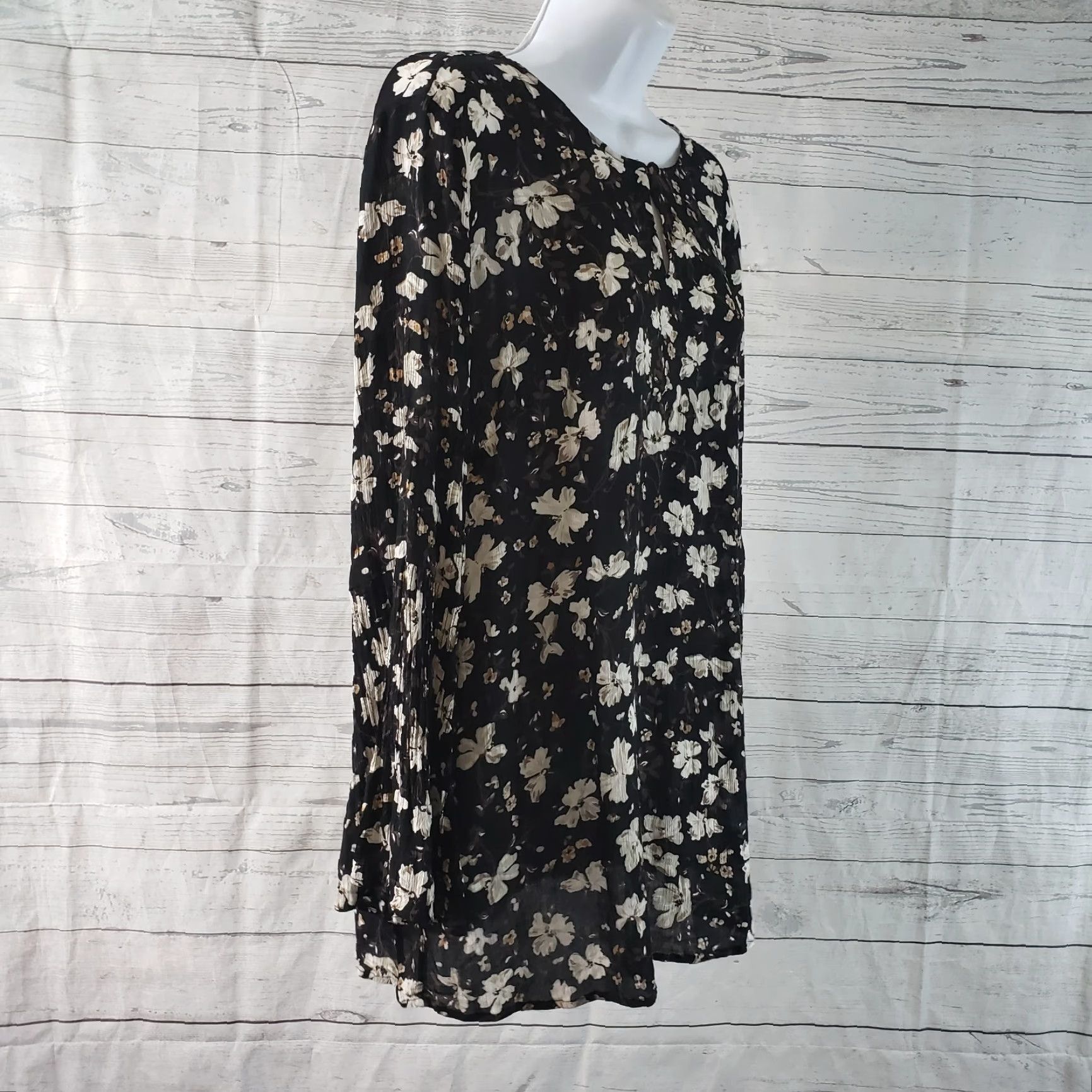 J. Jill J Jill Top Womens Tall Large Black Brown Floral Bell Sleeves Semi Sheer Size L / US 10 / IT 46 - 3 Thumbnail