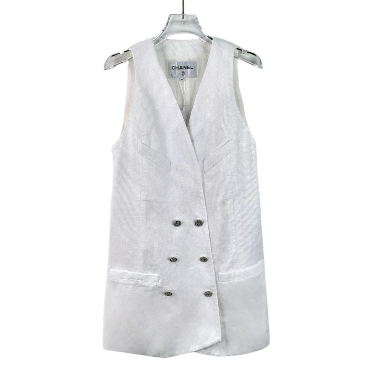 Chanel Chanel White Cotton V-neck Sleeveless Vest Dress K26WX Size XS / US 0-2 / IT 36-38 - 1 Thumbnail