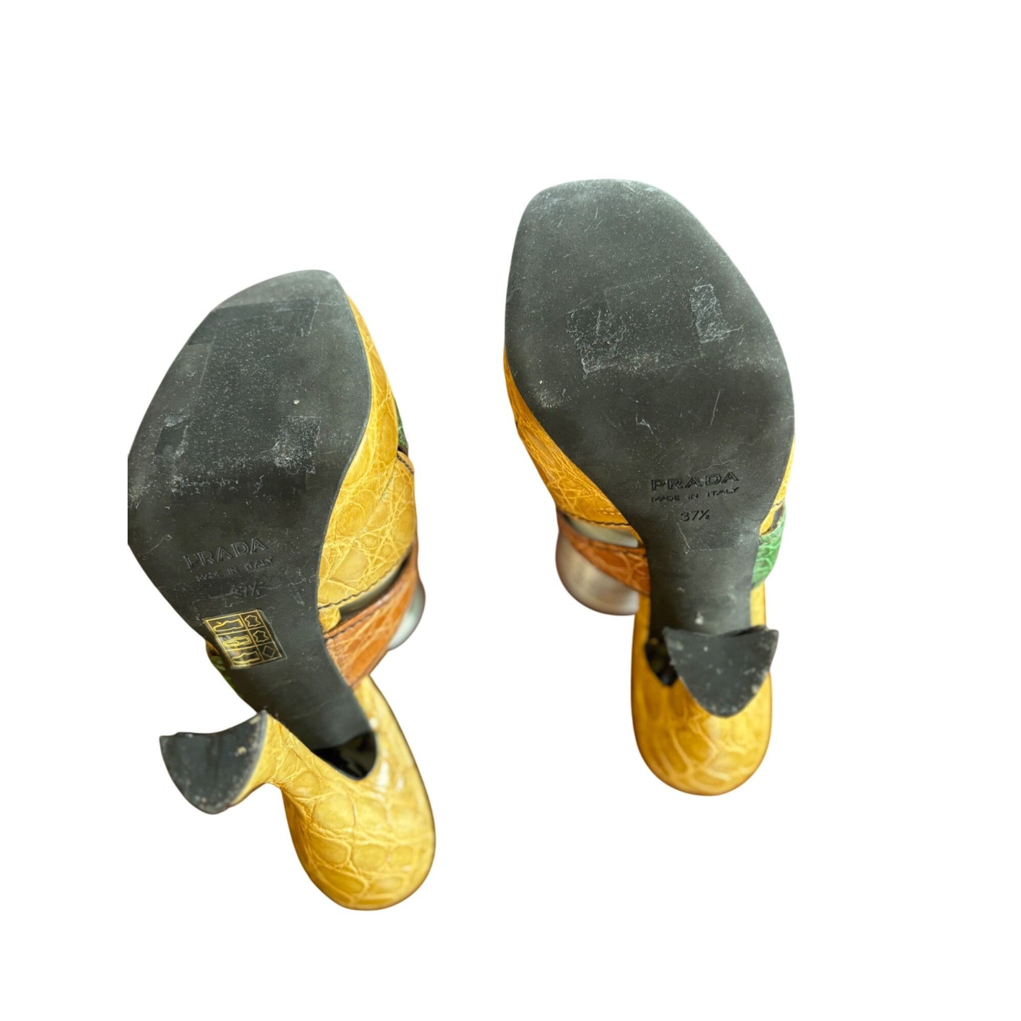 Prada Prada Cocco Lucido Crocodile Platform Mules 5" Heels Yellow Size US 9 / IT 39 - 8 Thumbnail