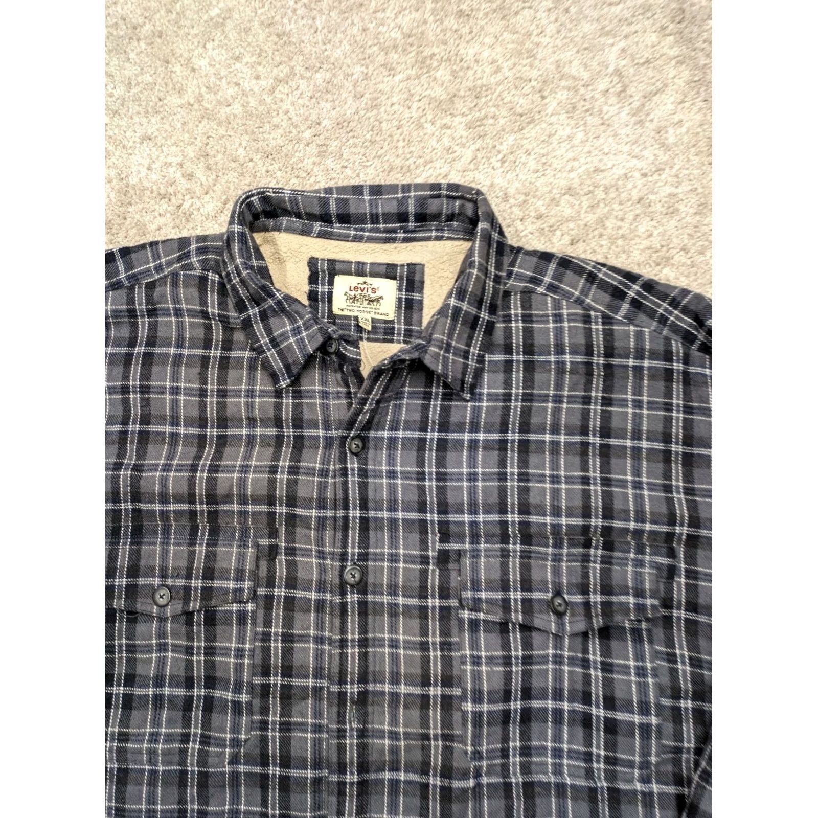 Levi's Levi's Men XXL Flannel Jacket Shackleton Shacket Sherpa Lined Plaid Black Button Size US XXL / EU 58 / 5 - 3 Thumbnail