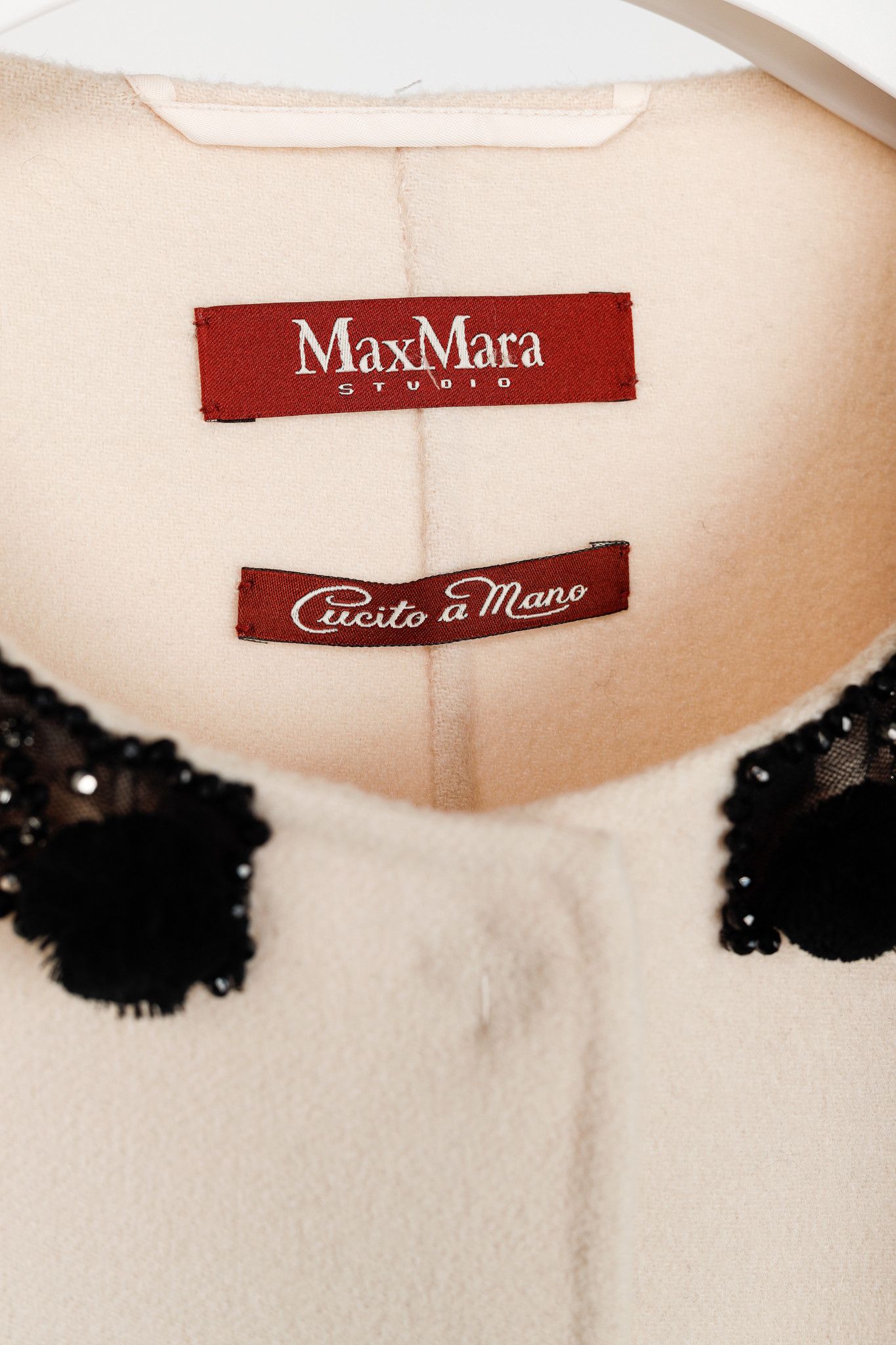 Max Mara Max Mara Studio Beige Wool Embellished-Neck Coat Size XL / US 12-14 / IT 48-50 - 4 Thumbnail