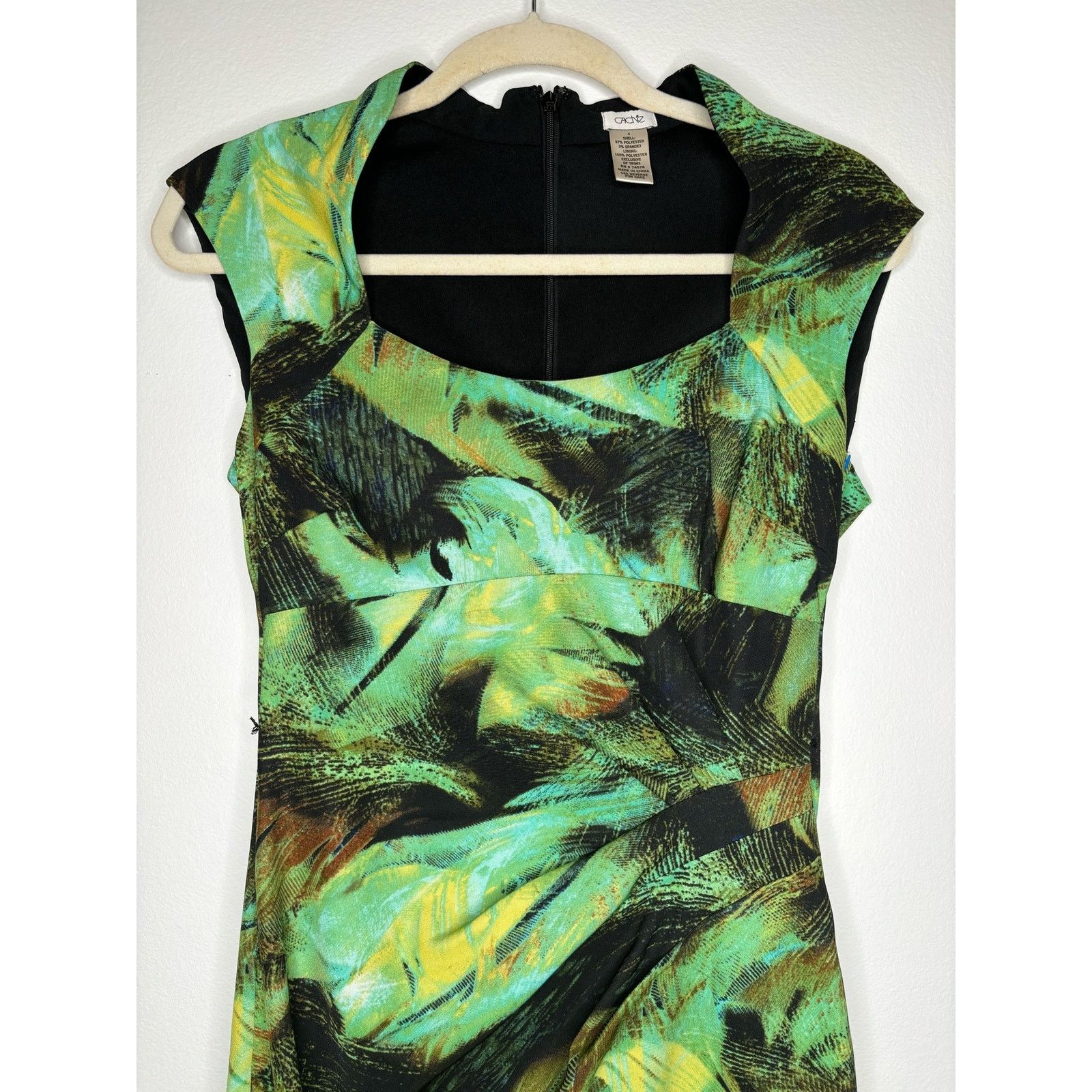 Vintage Cache Green Tropical Midi Dress Size S / US 4 / IT 40 - 2 Thumbnail