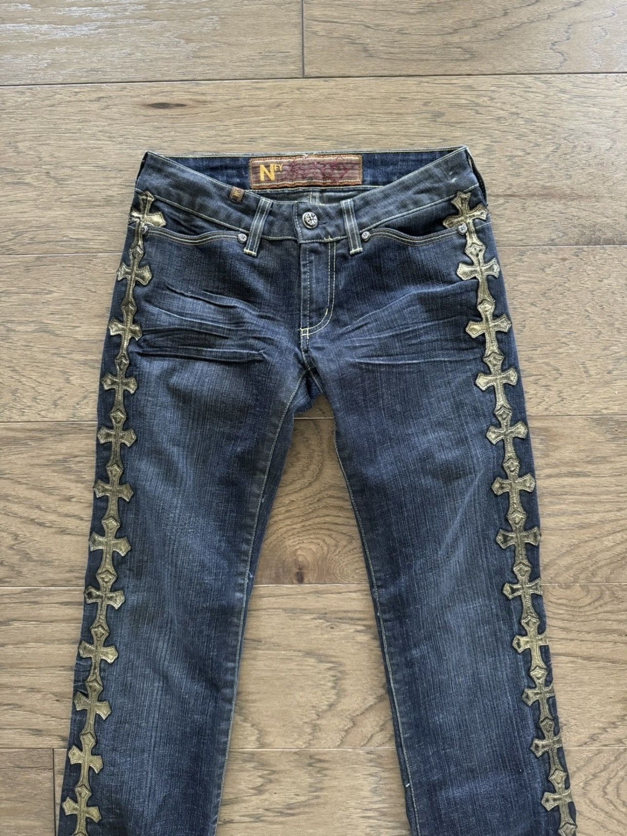 Chrome Hearts Chrome Hearts Notify Custom Gold Leather Cross Patch Denim Size 27" / US 4 / IT 40 - 5 Thumbnail