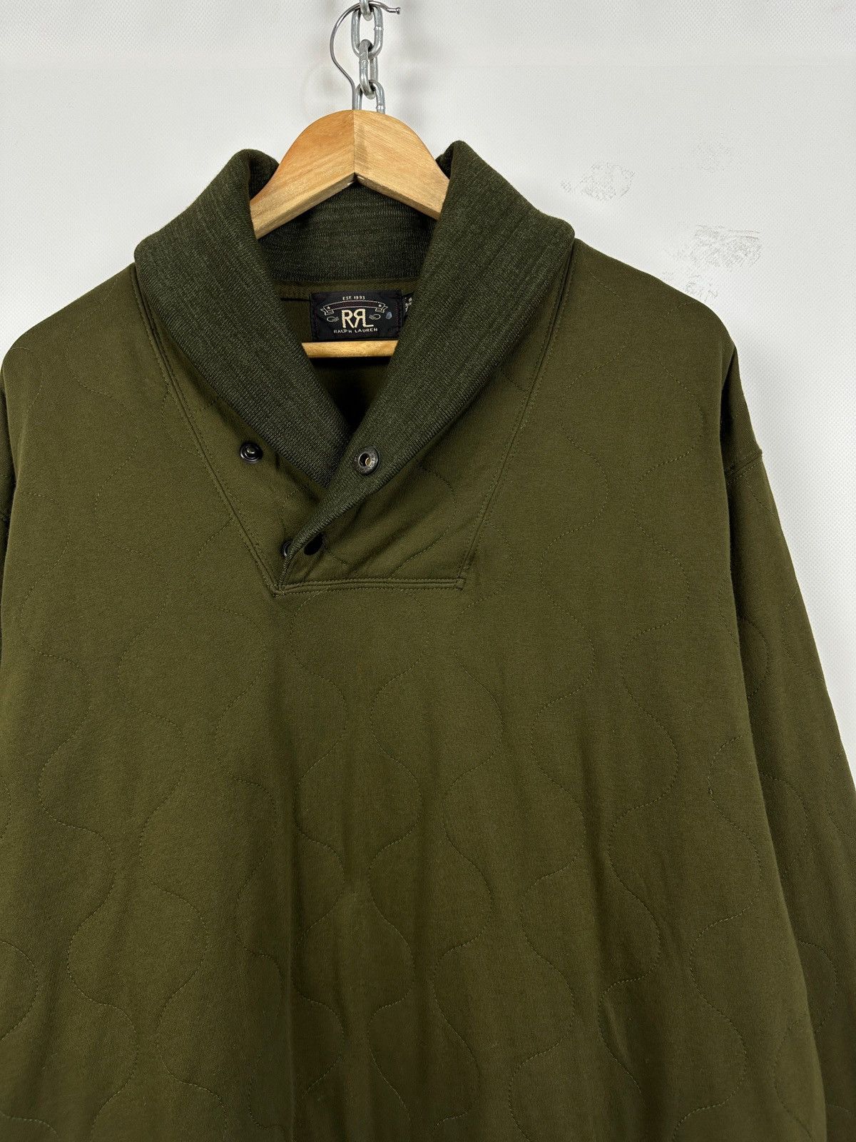 RRL Ralph Lauren RRL Ralph Lauren Khaki Quilted Shawl Collar Sweatshirt Size US XL / EU 56 / 4 - 8 Thumbnail