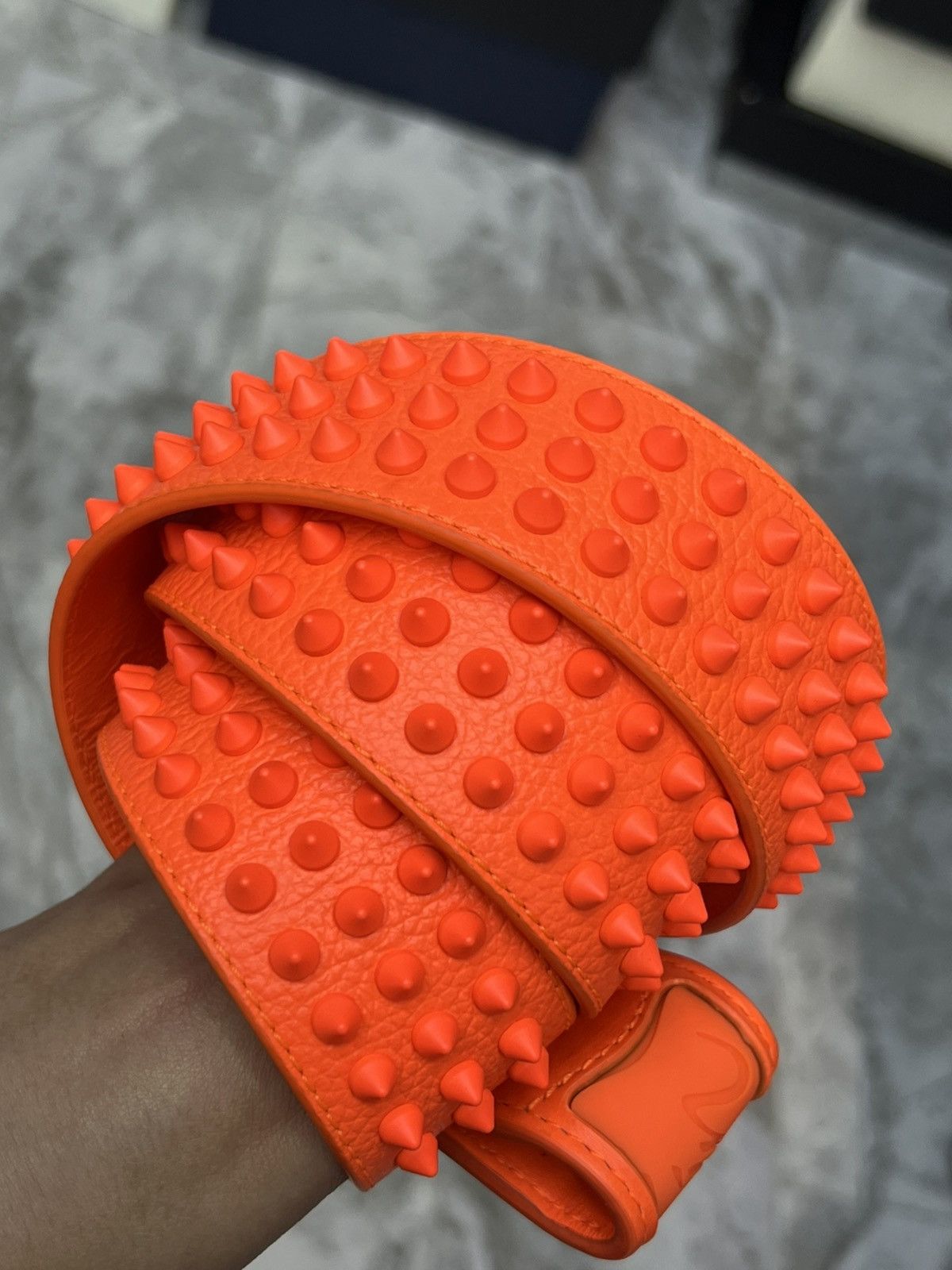 Christian Louboutin Christian Louboutin Orange Spike Belt Size 32 - 2 Thumbnail