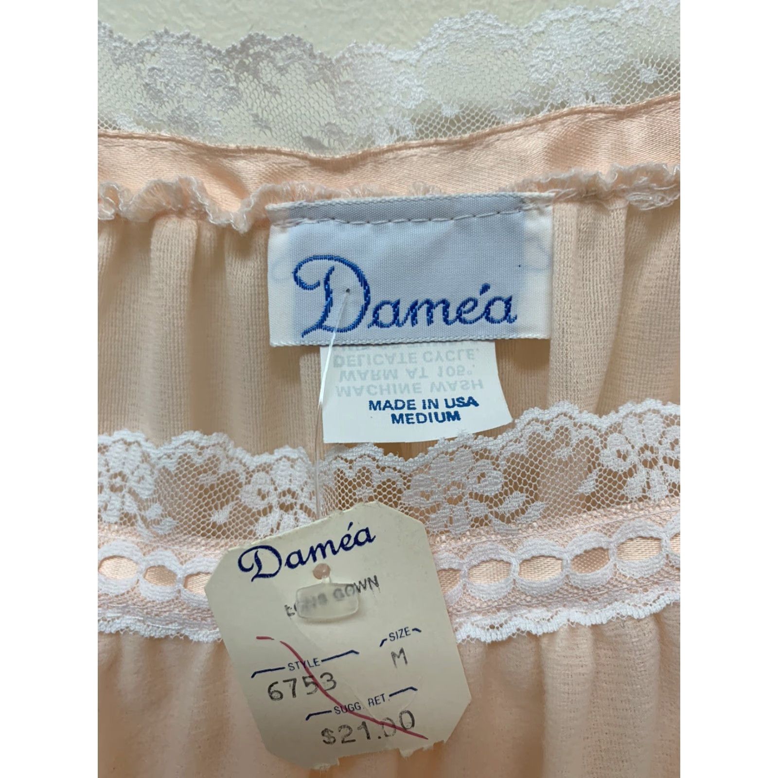 Vintage VINTAGE Damea Peach Brushed Nylon Long Gown Granny Nightgown Size M NEW NOS Size ONE SIZE - 5 Thumbnail