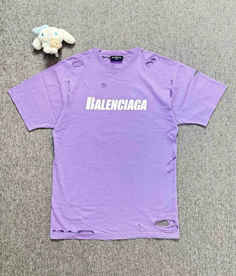 Balenciaga Balenciaga Purple big hole letter logo short sleeve 2502-Ne Size US XXS / EU 40 - 1 Thumbnail