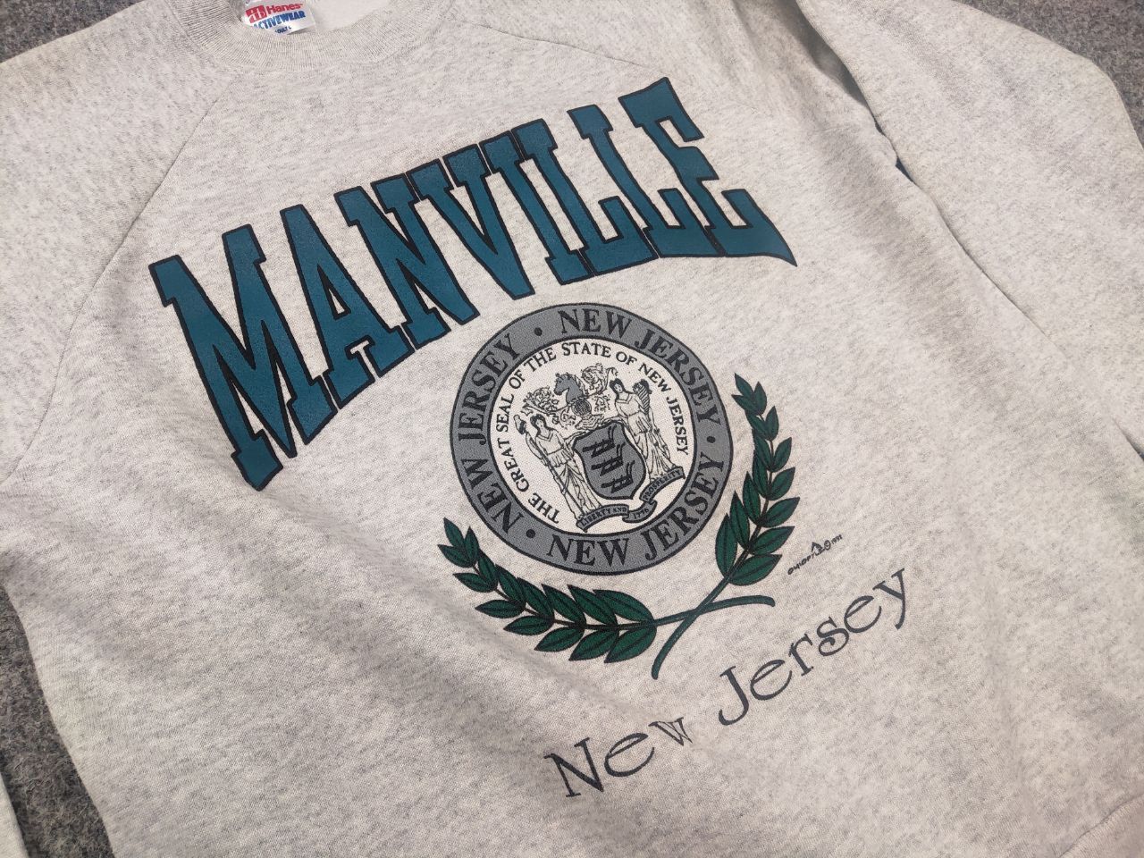 Hanes Vintage 1992 Manville New Jersey Logo Crew neck Sweatshirt Size US L / EU 52-54 / 3 - 6 Thumbnail
