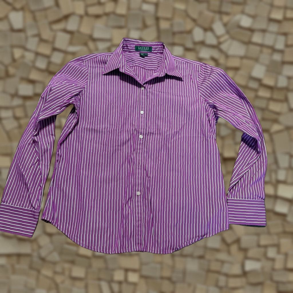 Ralph Lauren Lauren Ralph Lauren Shirt Womens Petite Large Purple Black White Button Up Size L / US 10 / IT 46 - 1 Thumbnail