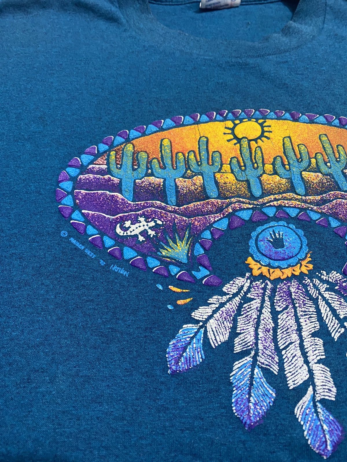 Other Vintage turquise mexican cactus cowboy art tee 90s Size US XL / EU 56 / 4 - 3 Thumbnail