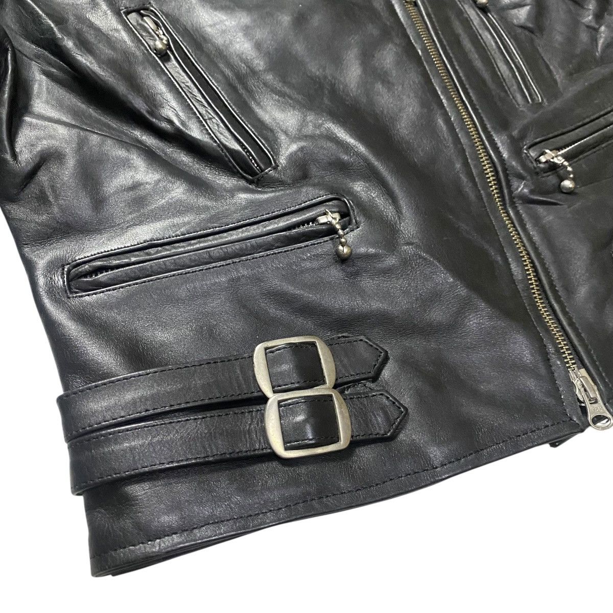 Genuine Leather Horn Works bikers double collar leather jacket Size M / US 6-8 / IT 42-44 - 7 Thumbnail