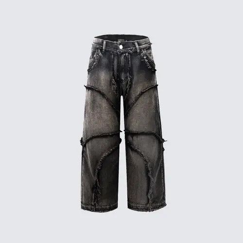 VIBE Edged Frayed Straight Leg Jeans - Mid-Rise, Cotton Denim Size US 33 - 6 Thumbnail