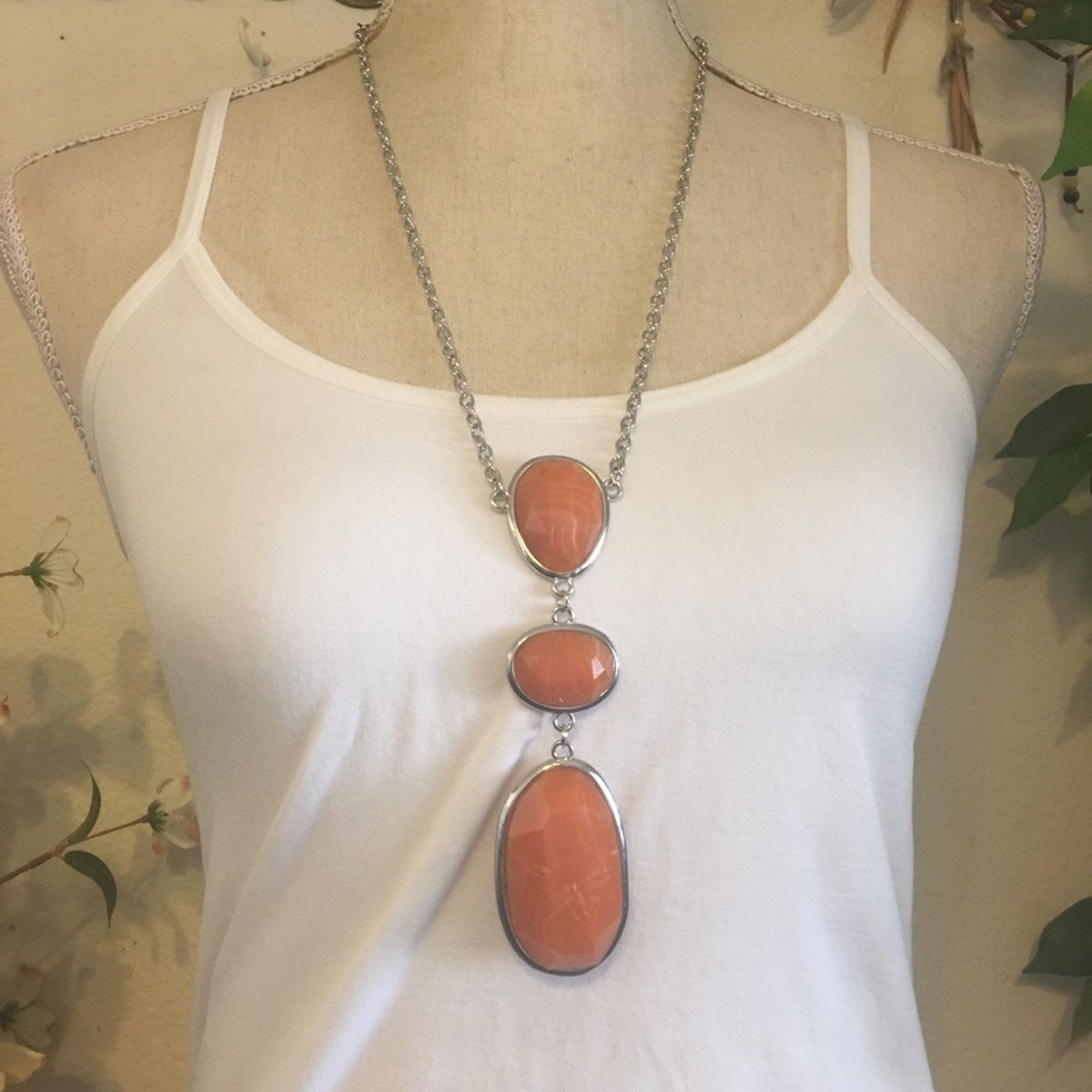 Jewelry Faceted marble tangerine stone long necklace Size ONE SIZE - 1 Thumbnail
